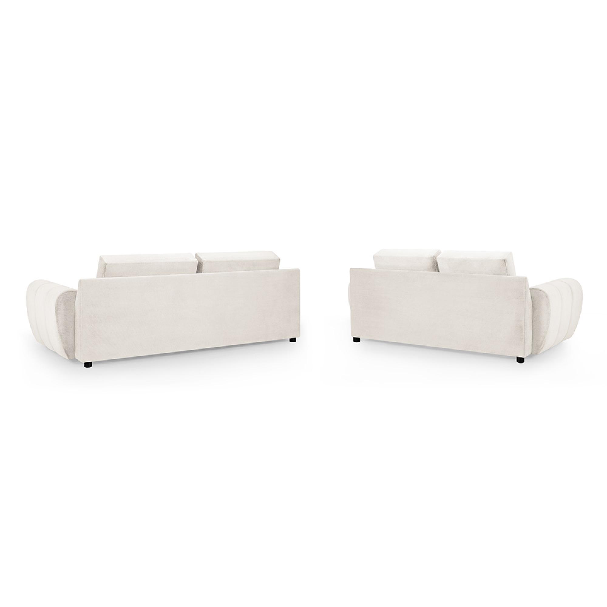 Azzuro Sofa Set - Cream Velvet Fabric - 3+2 Seater