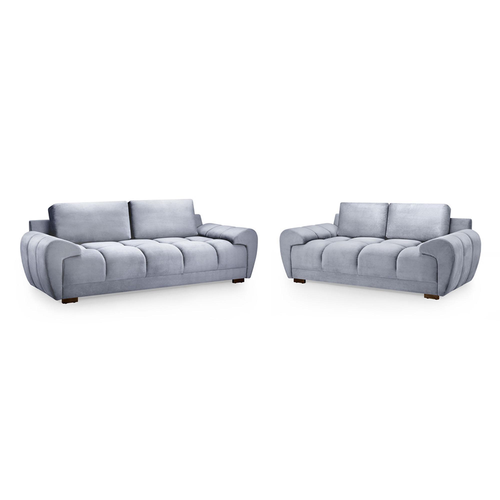 Azzuro Sofa Set - Grey Velvet Fabric - 3+2 Seater