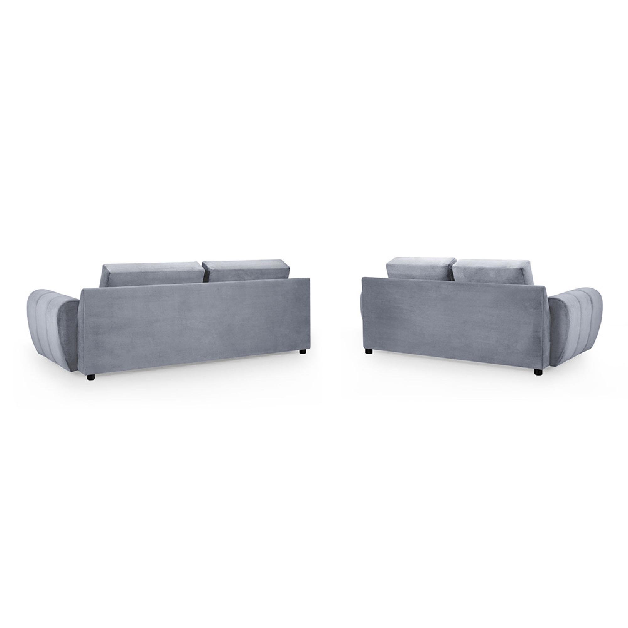Azzuro Sofa Set - Grey Velvet Fabric - 3+2 Seater
