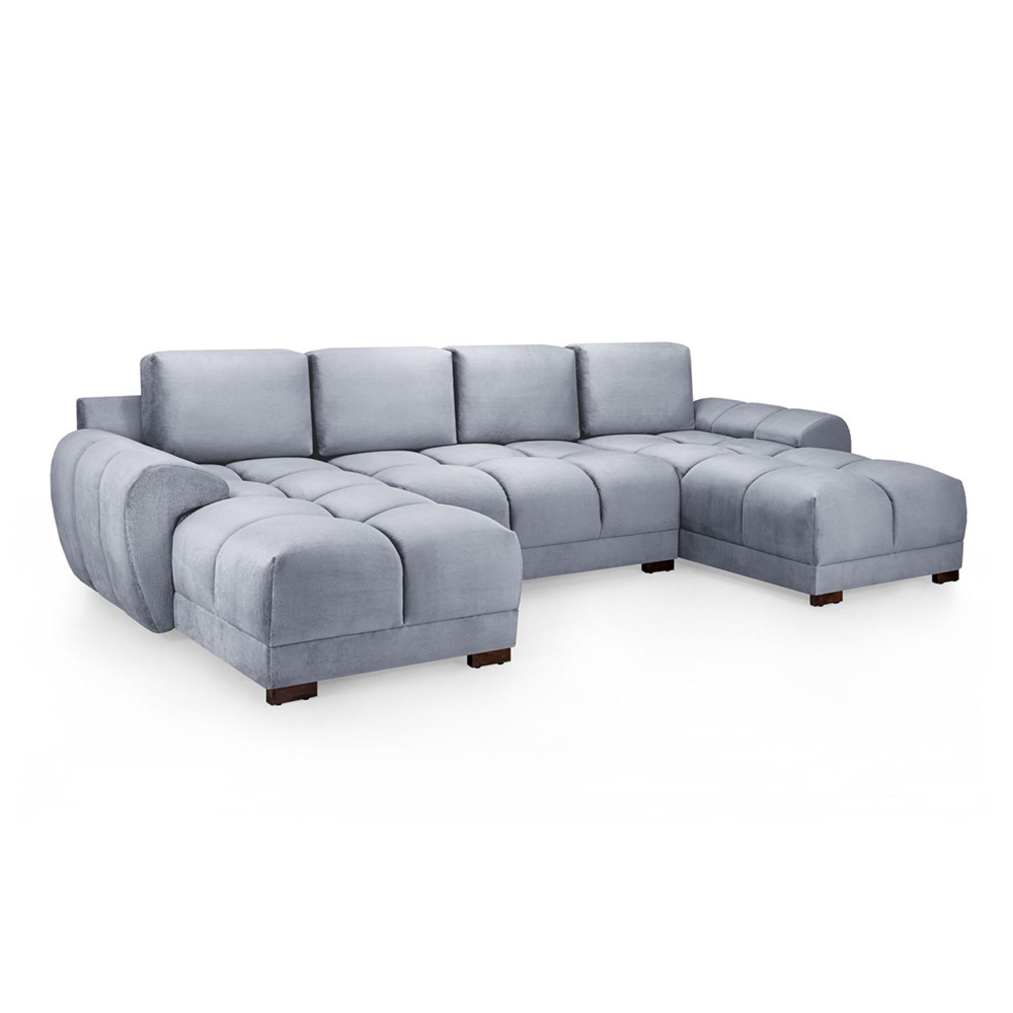 Azzuro U Shape Corner Sofa Suite - Grey Velvet Fabric