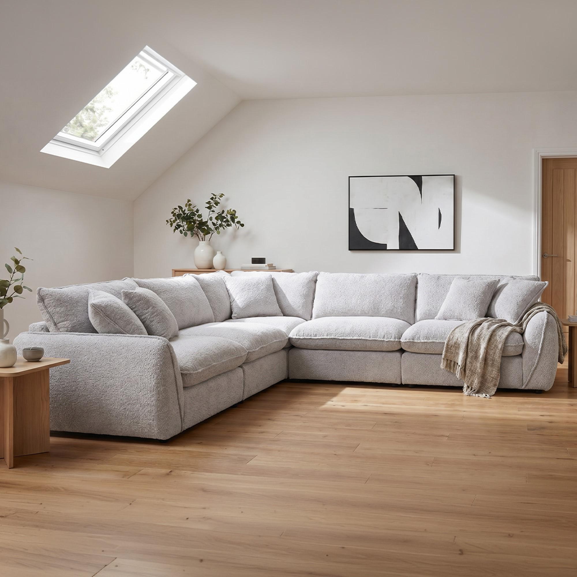 Berlin Corner Sofa Suite - Beige Fabric - Large
