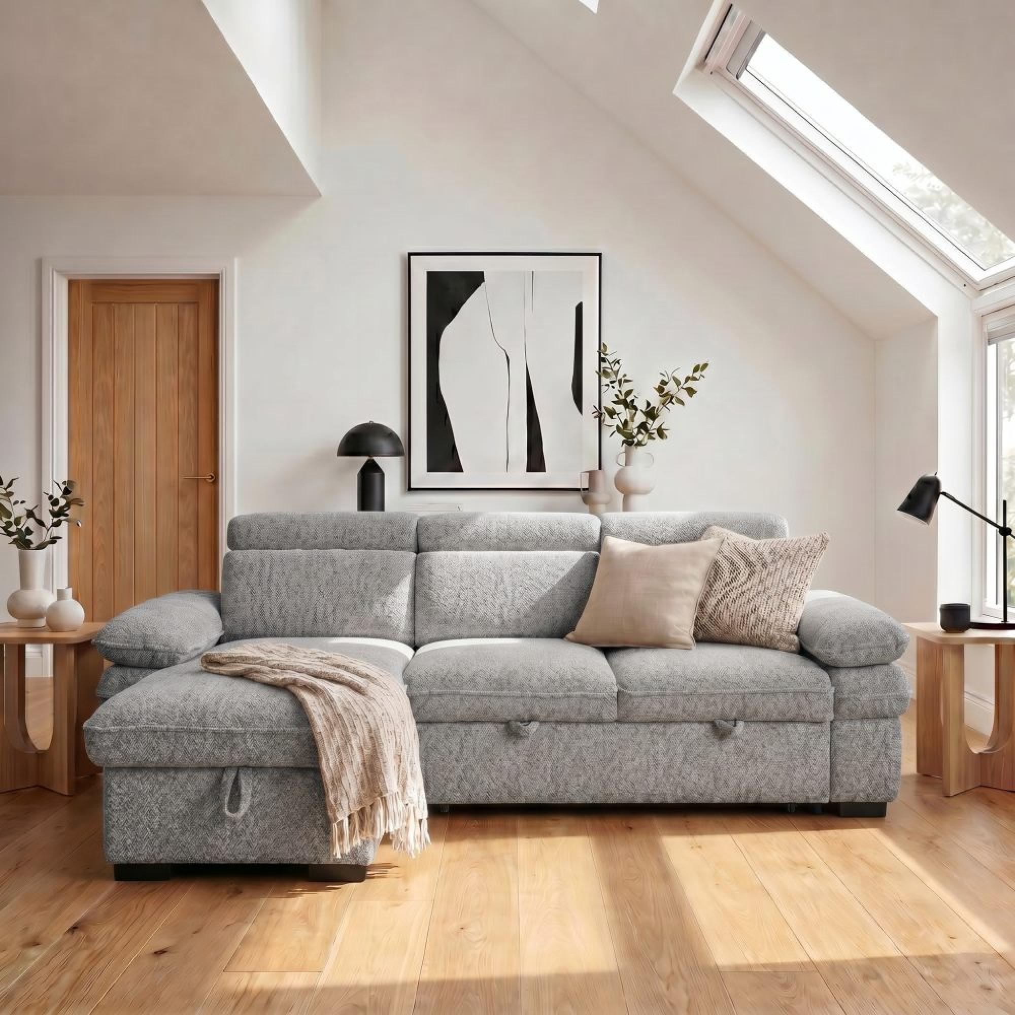 Hudson Universal Corner Sofa Bed - Grey Fabric - Pull Out