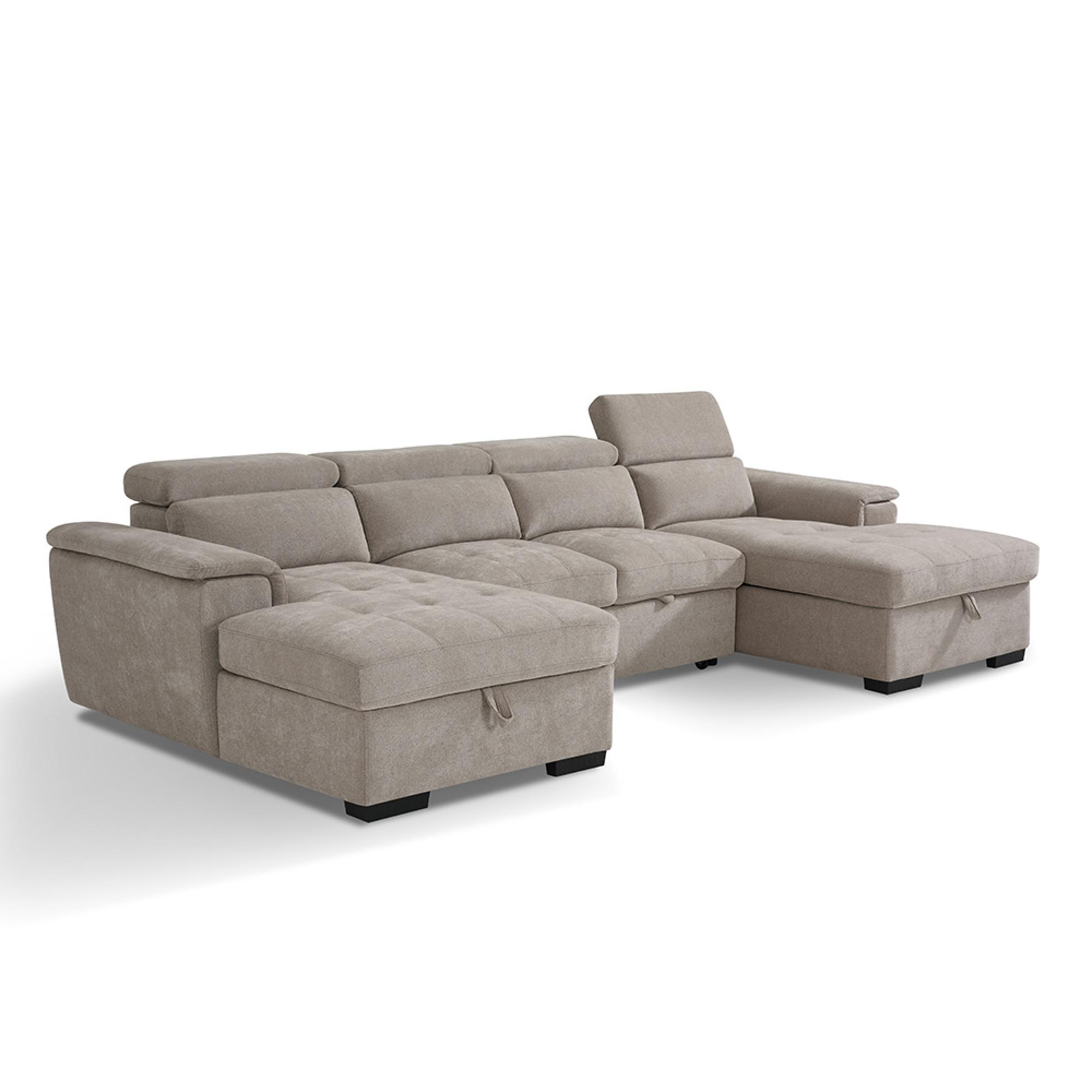 Alaya U Shape Corner Sofa Bed - Beige Fabric - Pull Out
