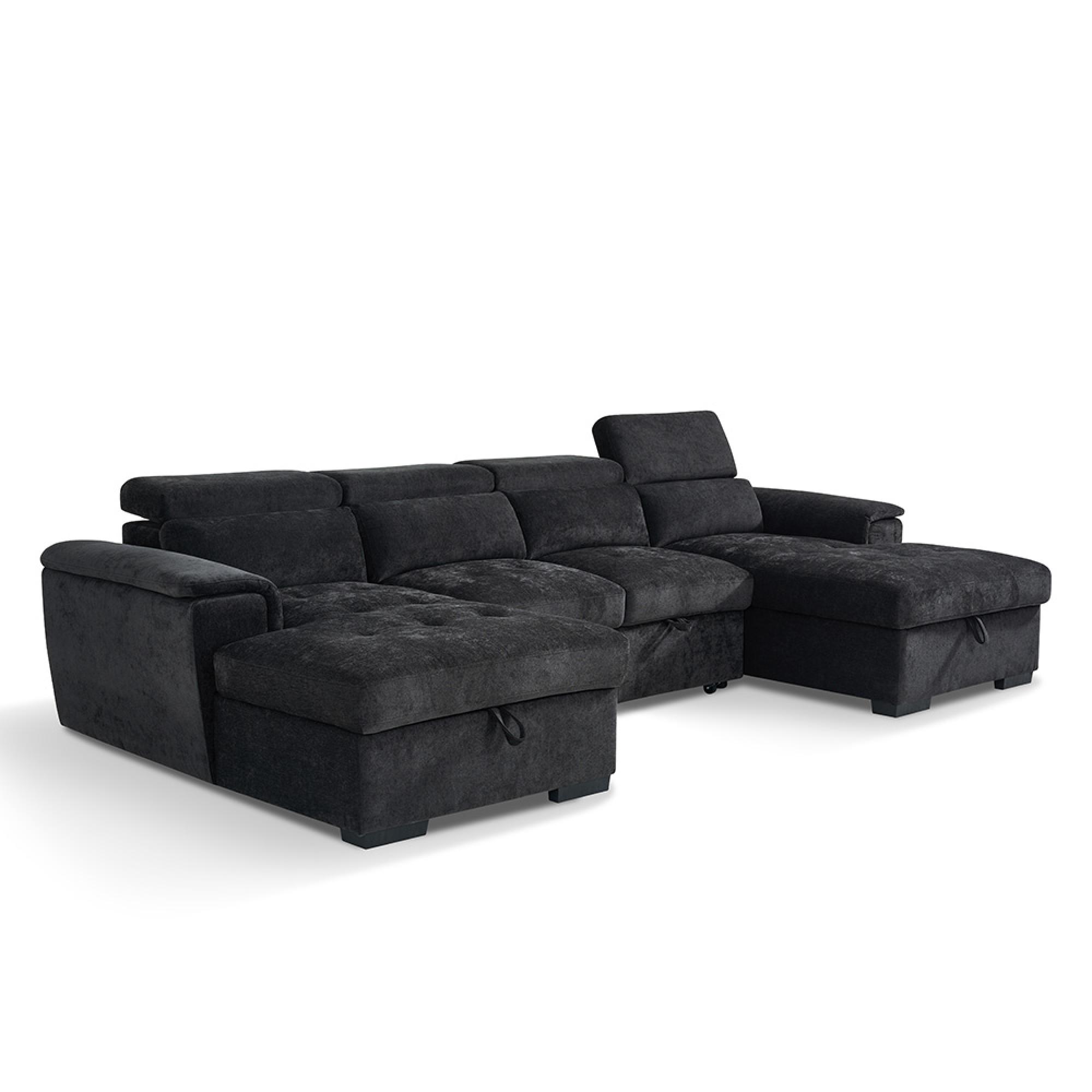 Alaya U Shape Corner Sofa Bed - Black Fabric - Pull Out