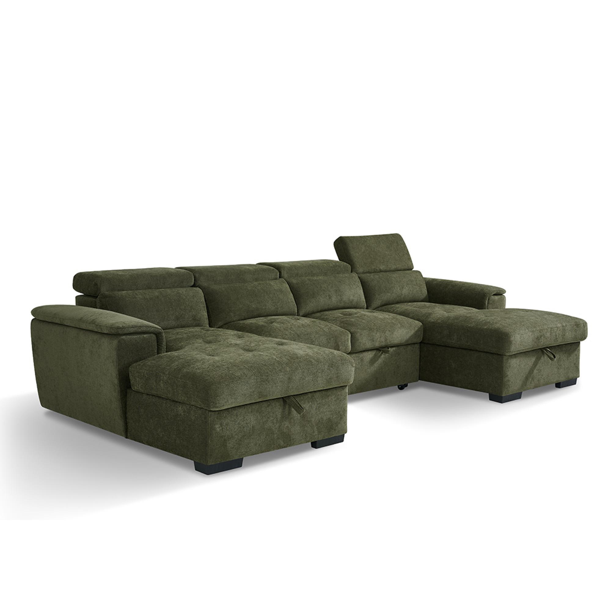 Alaya U Shape Corner Sofa Bed - Green Fabric - Pull Out