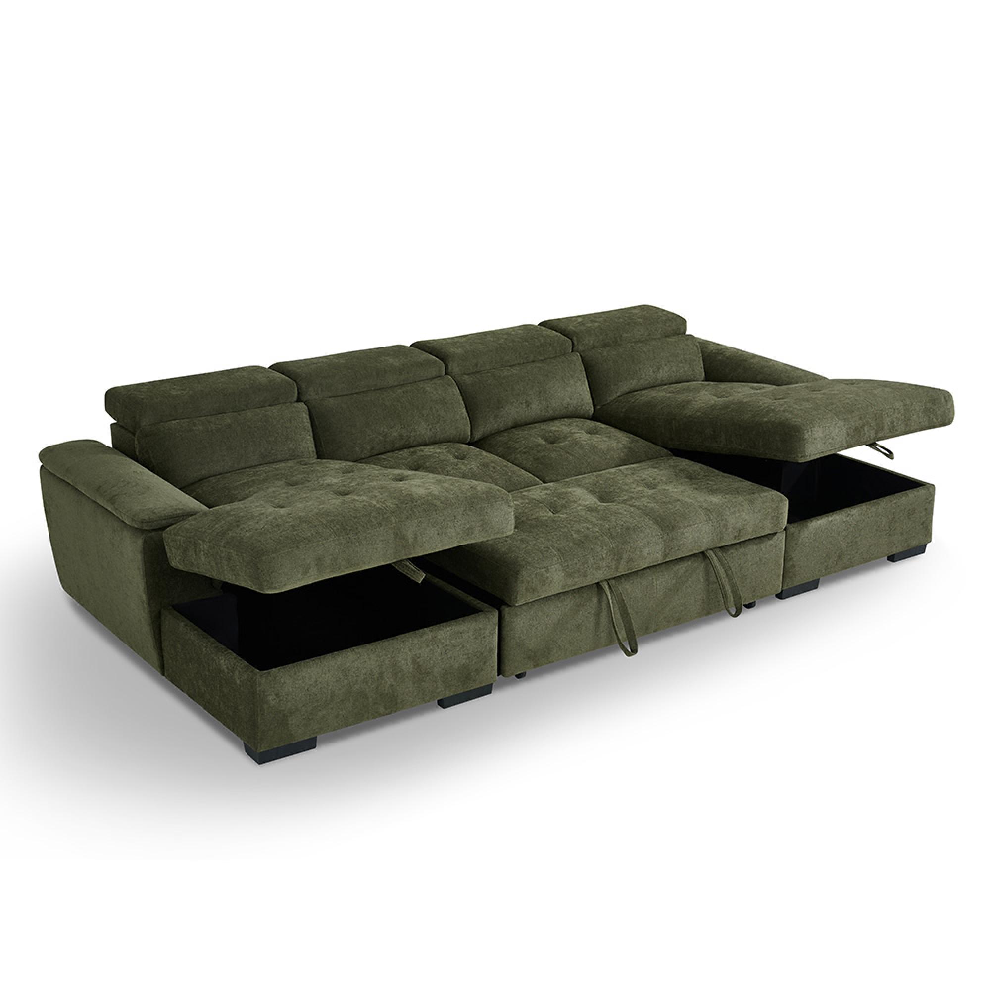 Alaya U Shape Corner Sofa Bed - Green Fabric - Pull Out