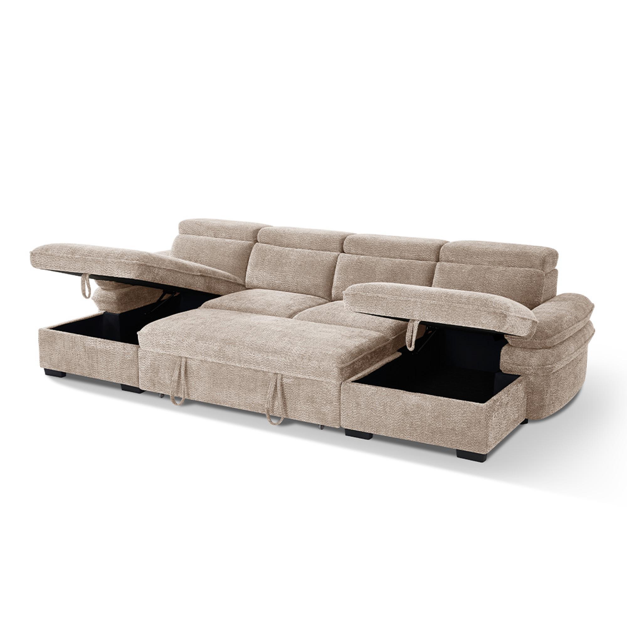 Hudson U Shape Corner Sofa Bed - Beige Fabric - Pull Out