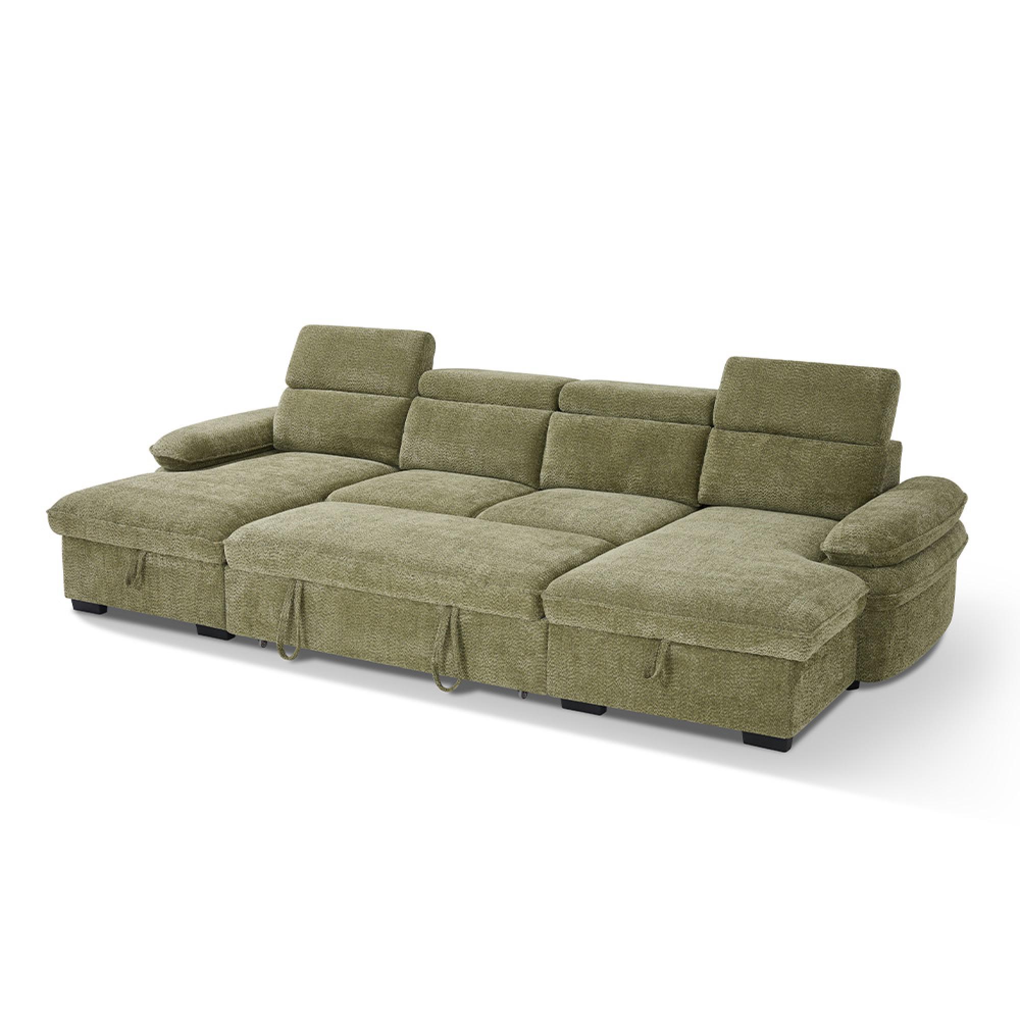 Hudson U Shape Corner Sofa Bed - Green Fabric - Pull Out