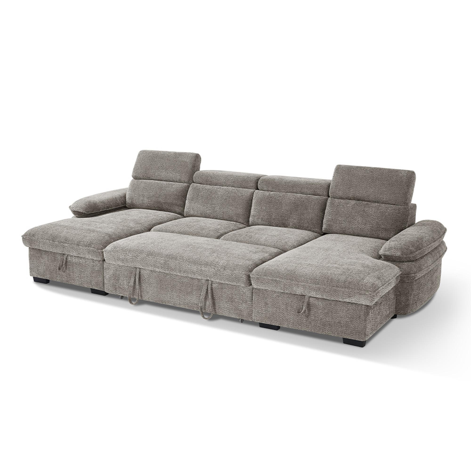 Hudson U Shape Corner Sofa Bed - Grey Fabric - Pull Out