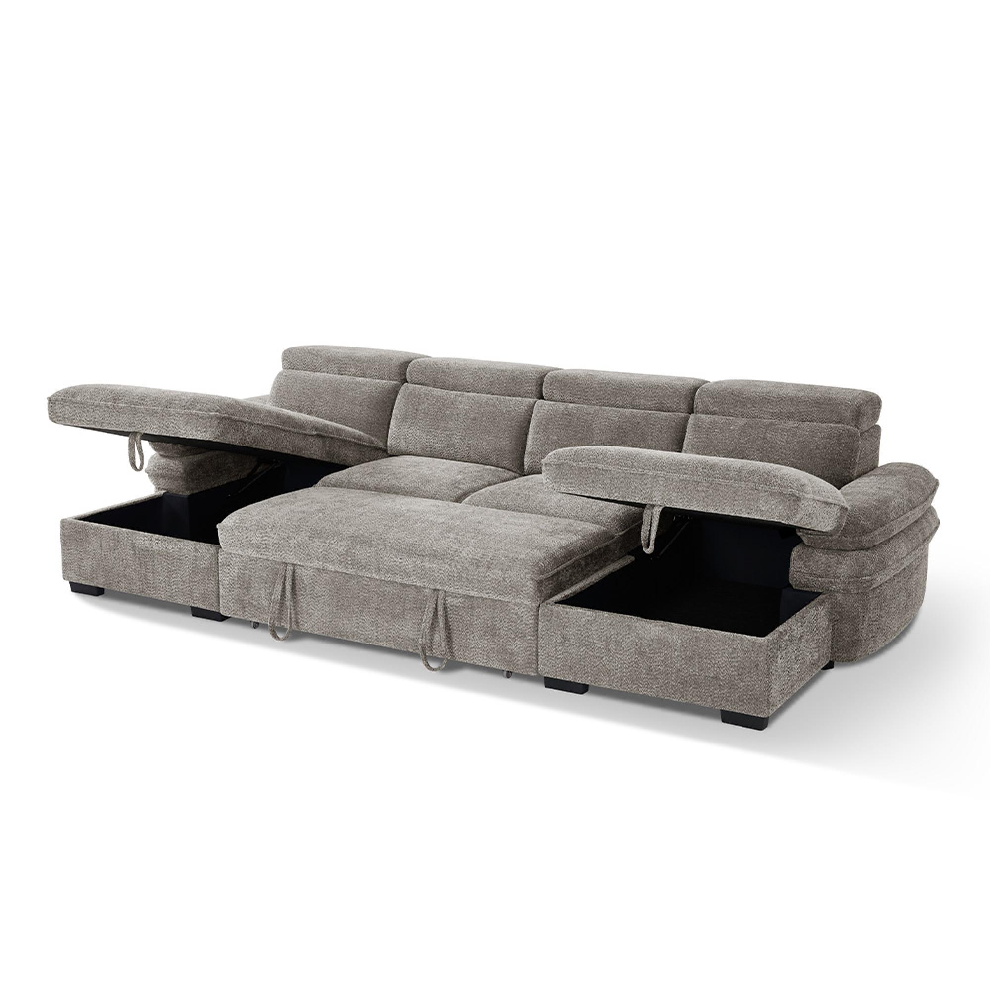 Hudson U Shape Corner Sofa Bed - Grey Fabric - Pull Out