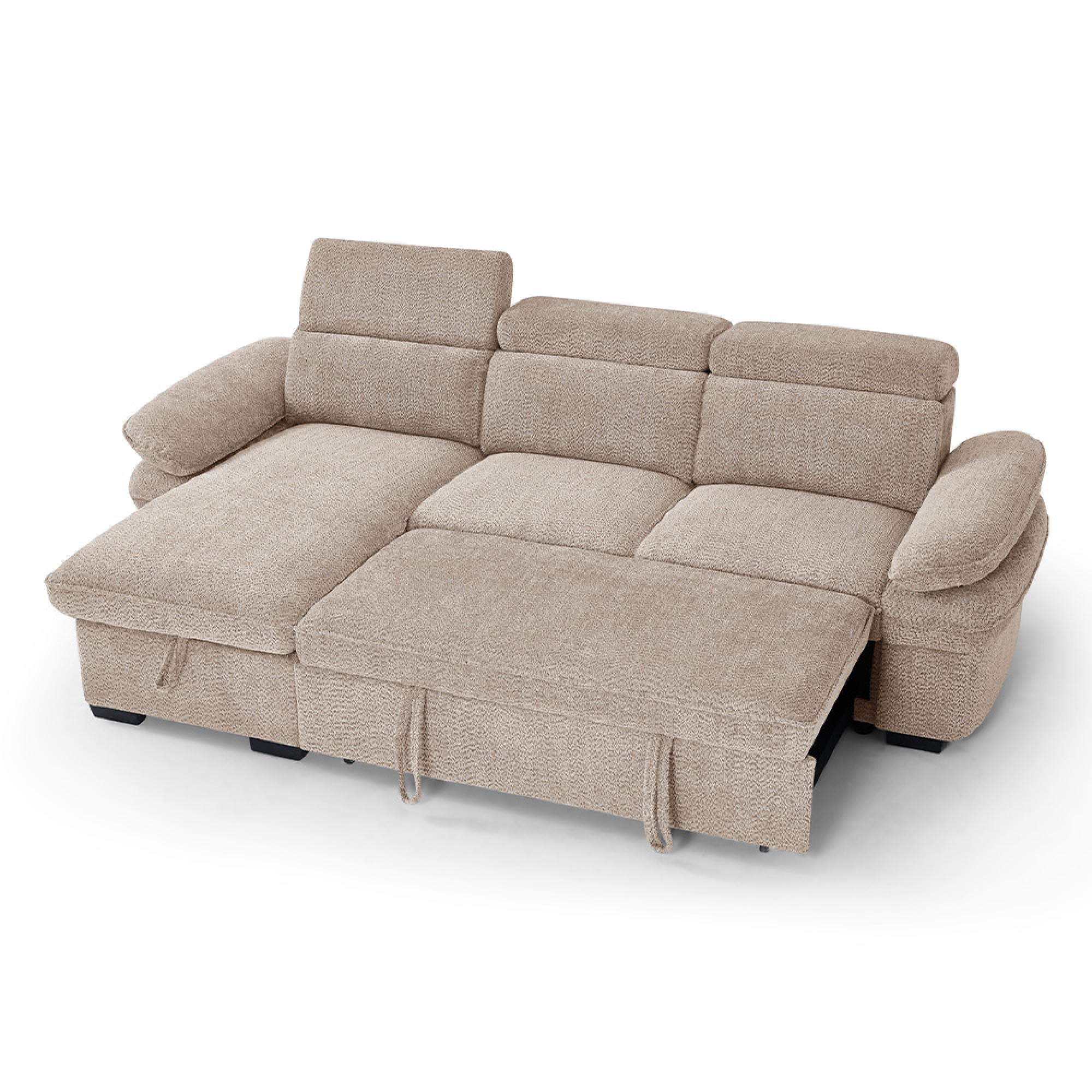 Hudson Universal Corner Sofa Bed - Beige Fabric - Pull Out