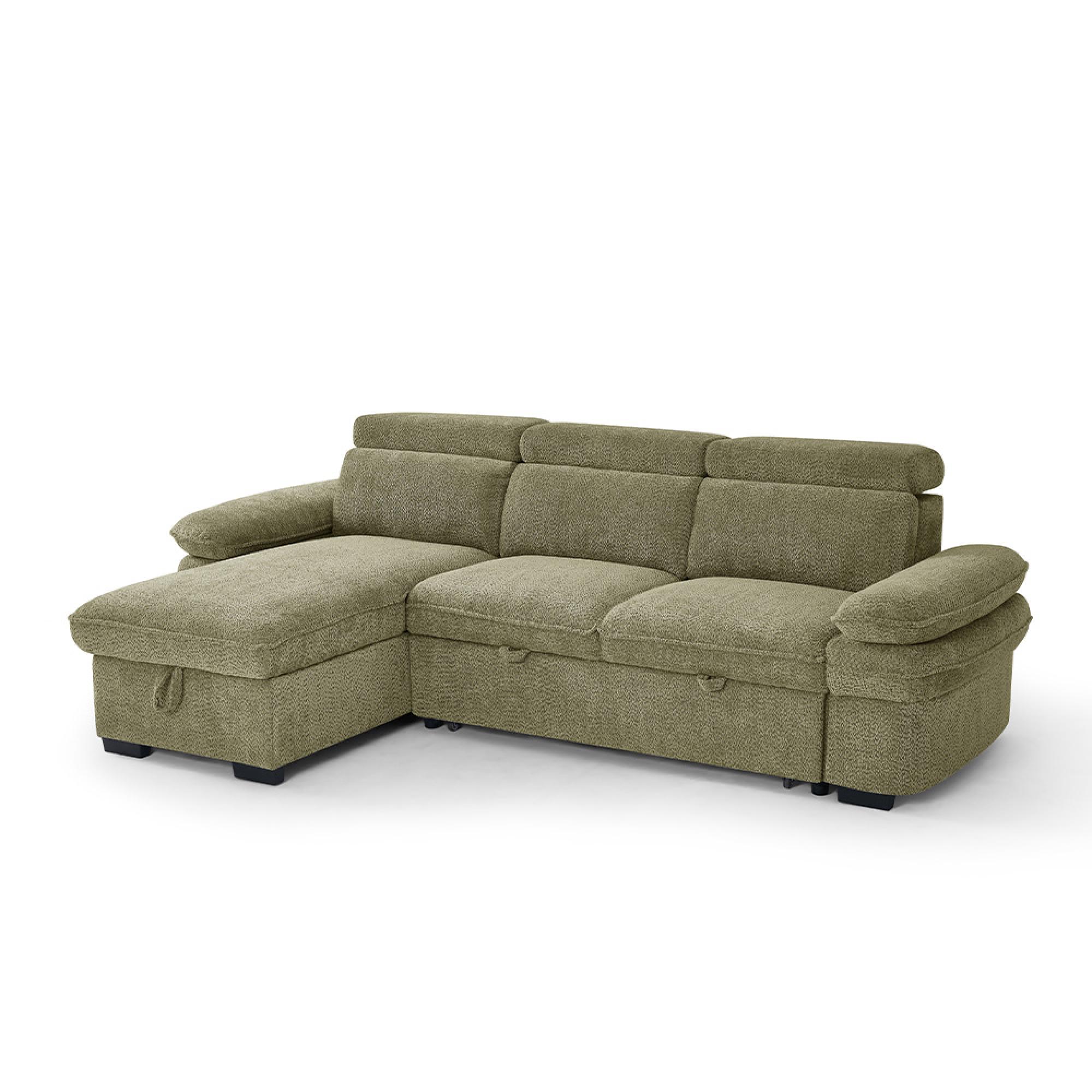 Hudson Universal Corner Sofa Bed - Green Fabric - Pull Out