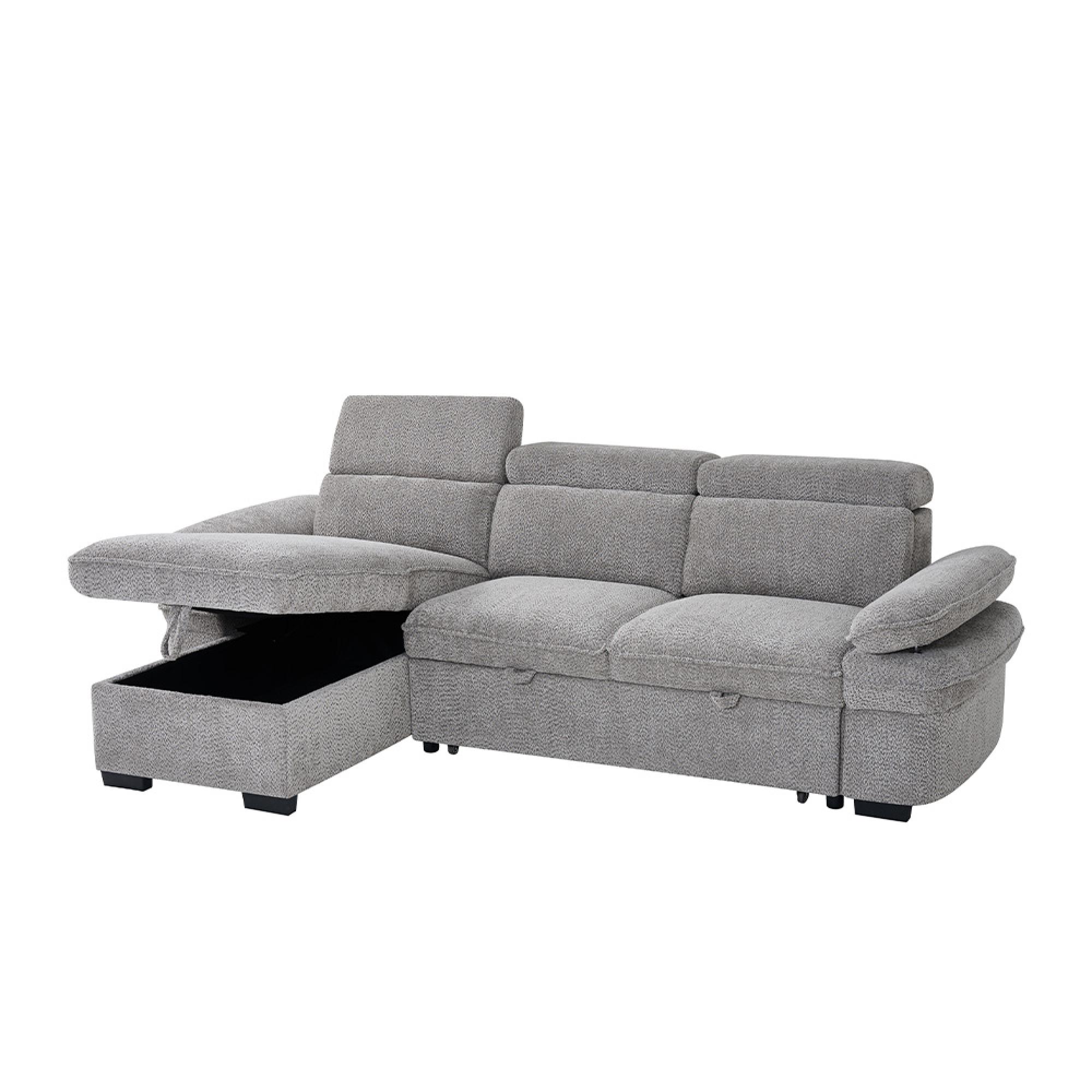 Hudson Universal Corner Sofa Bed - Grey Fabric - Pull Out