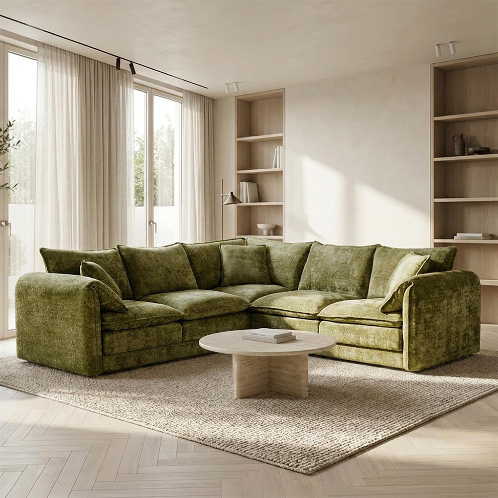 Solaya Corner Sofa - Green Fabric - Large