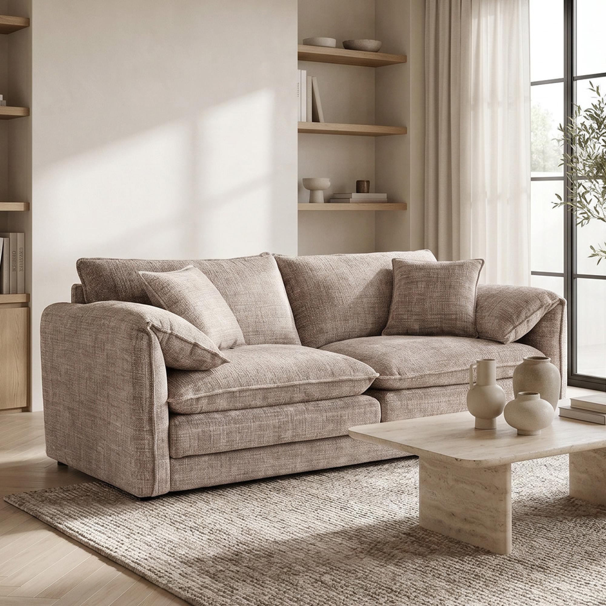 Solaya Sofa - Beige Fabric - 3 Seater