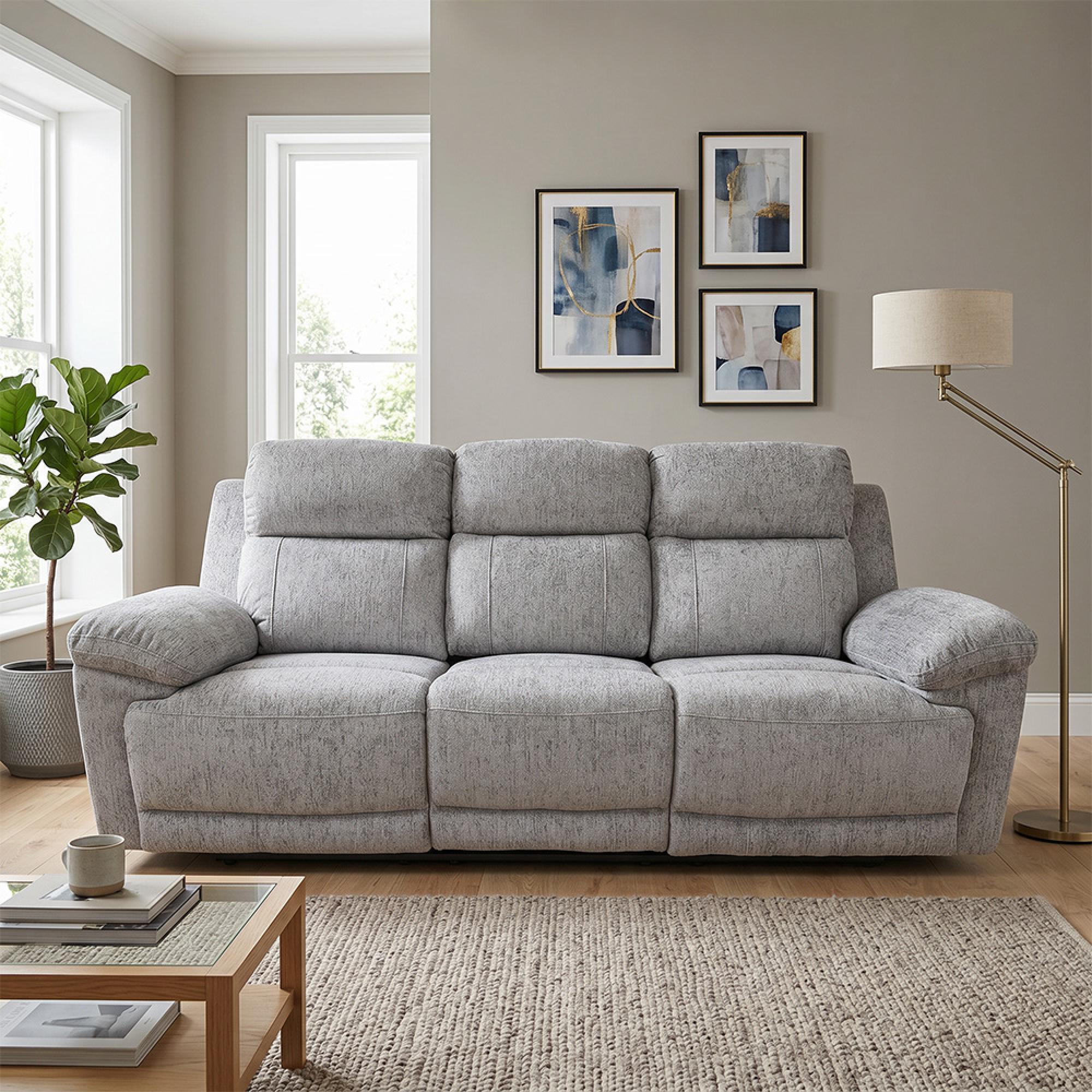 Owen Electric Recliner Sofa - Grey Fabric - 3 Seater