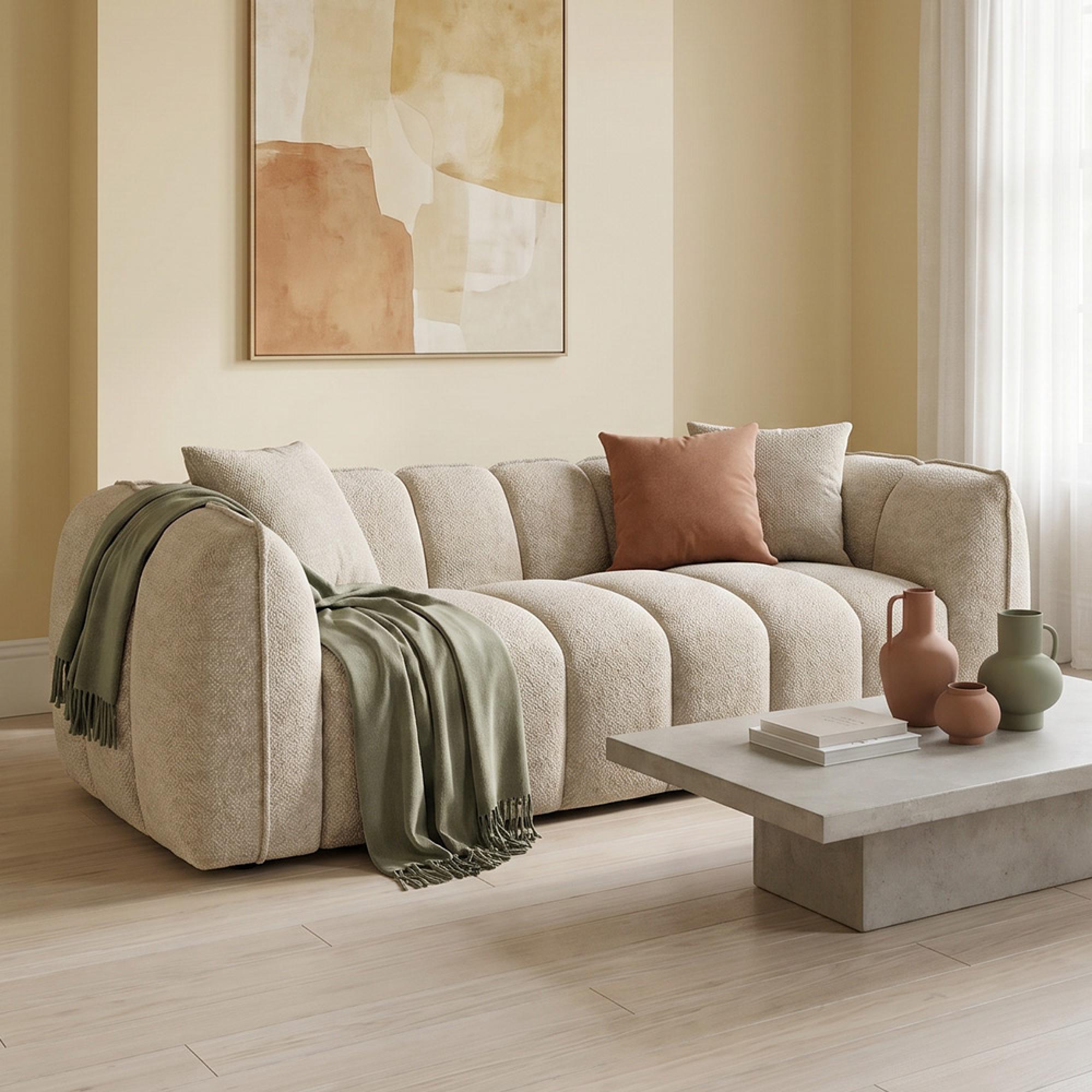Venice Sofa - Beige Fabric - 3 Seater