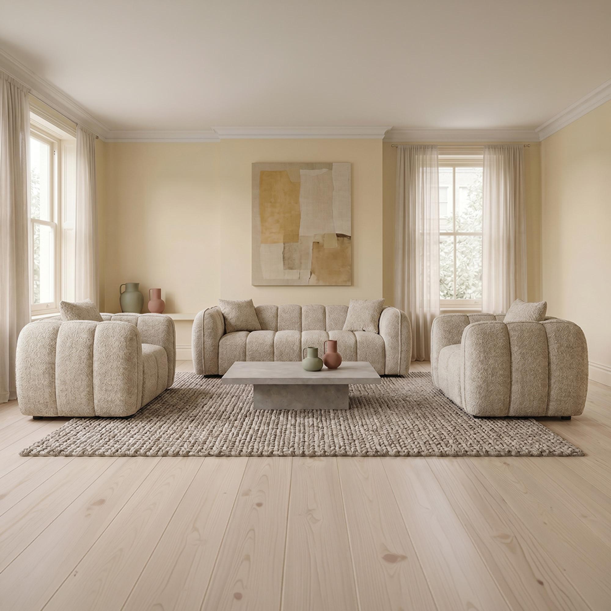 Venice Sofa Set - Beige Fabric - 3+1+1 Seater