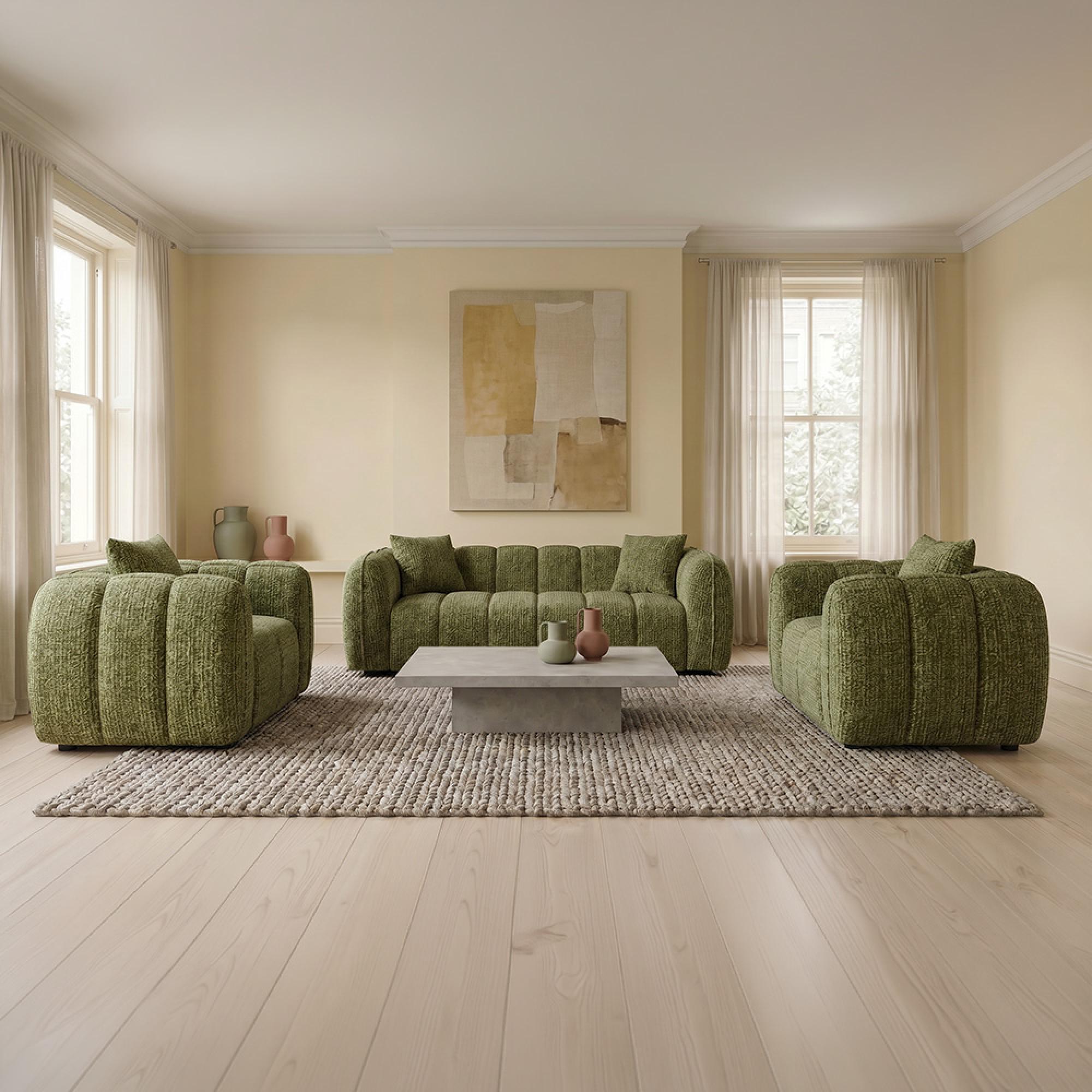 Venice Sofa Set - Green Fabric - 3+1+1 Seater