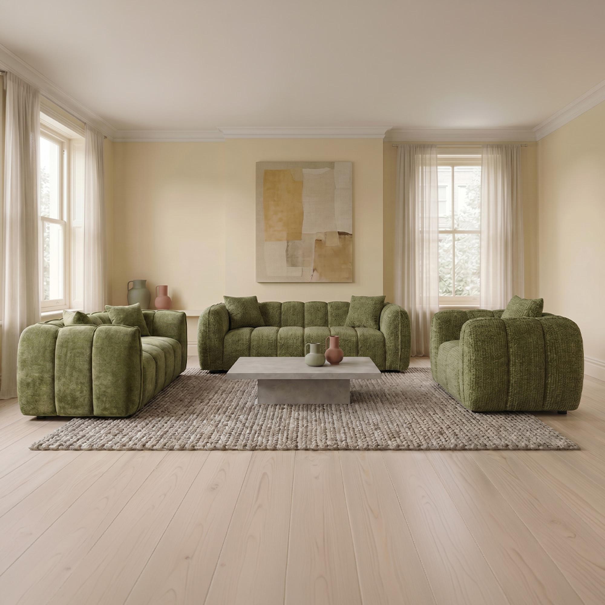 Venice Sofa Set - Green Fabric - 3+2+1 Seater