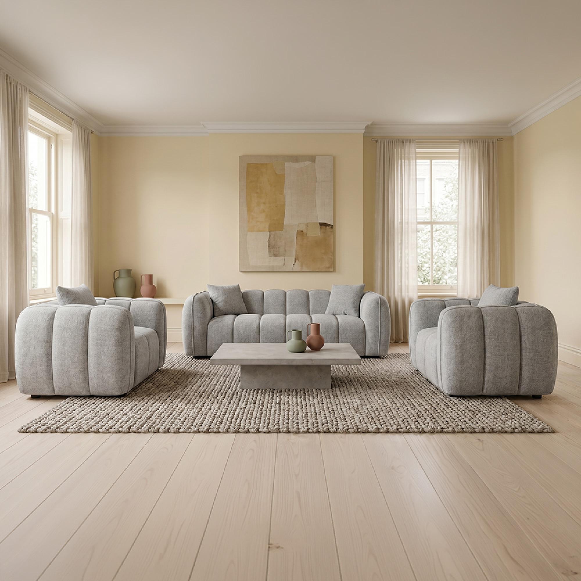 Venice Sofa Set - Grey Fabric - 3+1+1 Seater