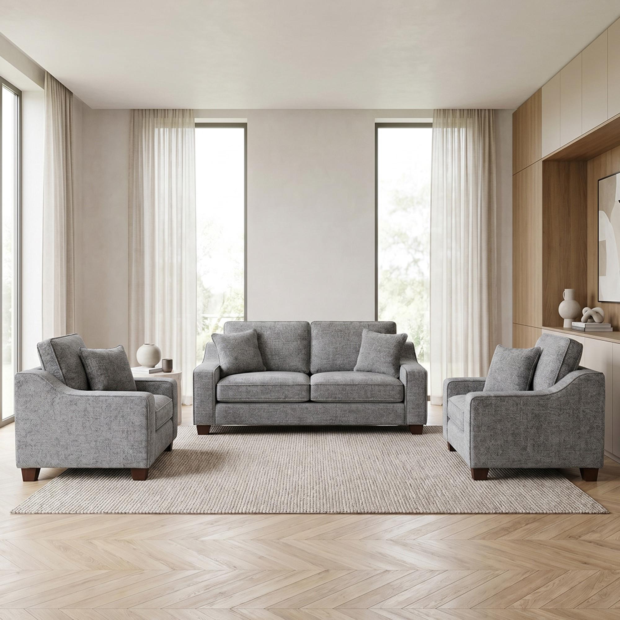 Nebraska Sofa Set - Slate Grey Fabric - 3+1+1 Seater