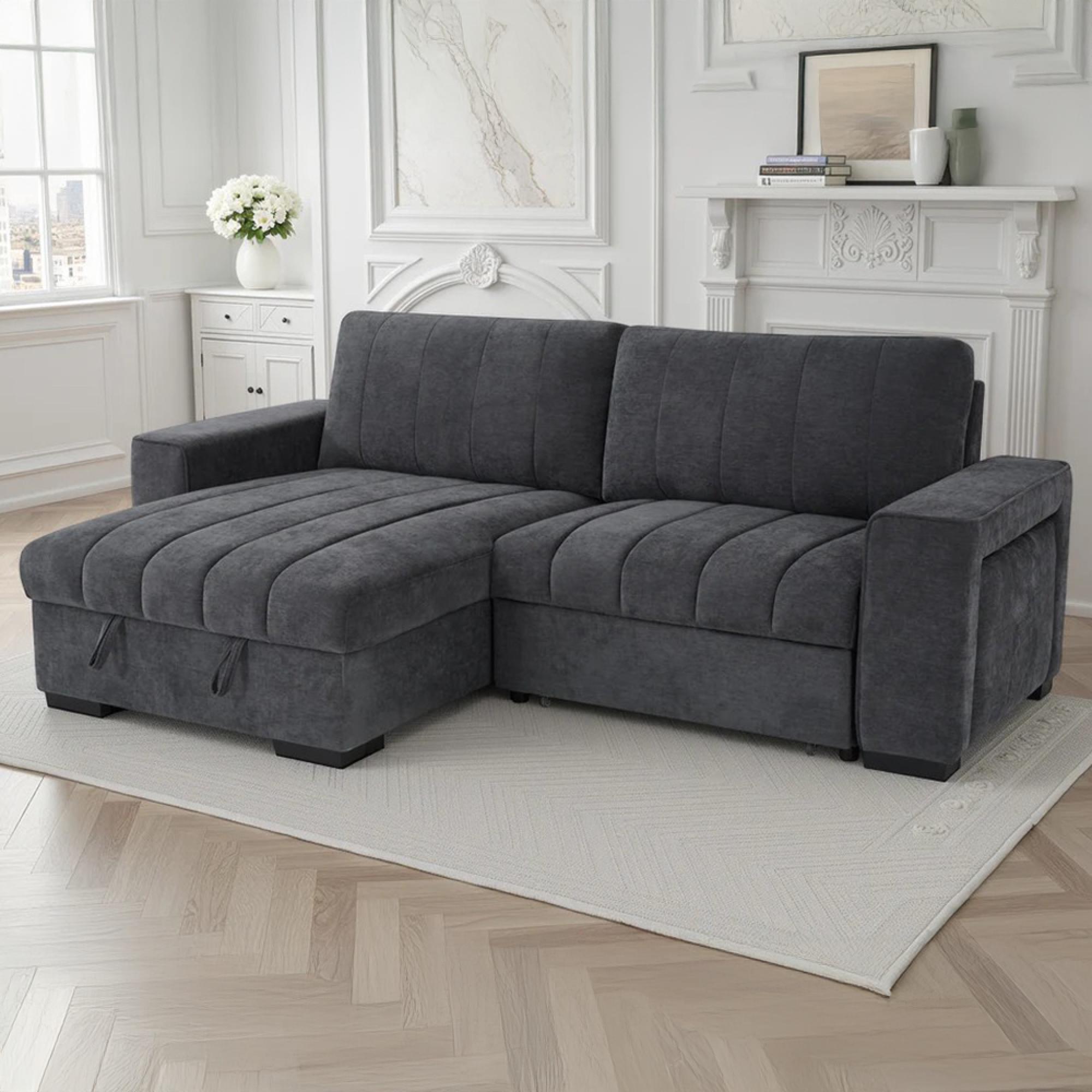 Franklin Universal Corner Sofa Bed - Grey Fabric - Pull Out