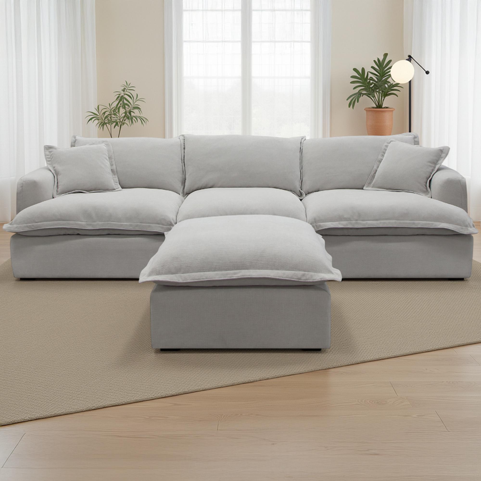 Santa Barbara Modular Sofa - Stone Fabric - with Footstool