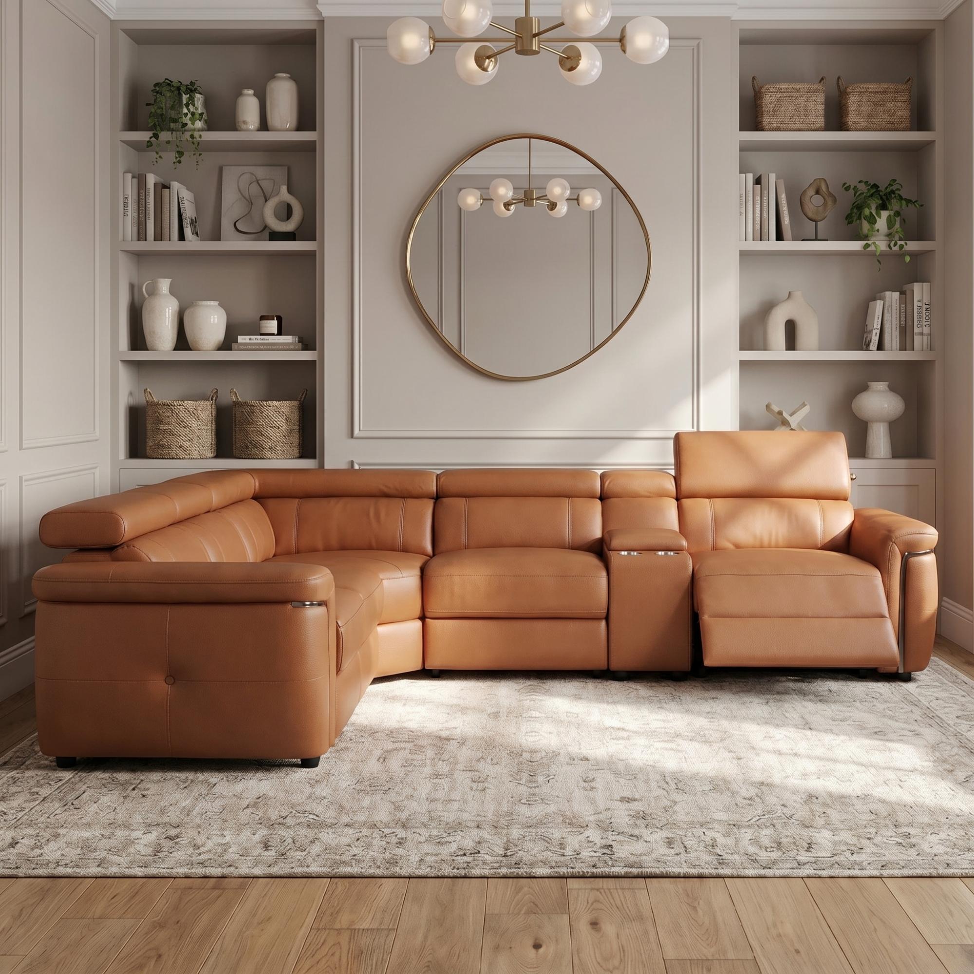 Somerville Electric Recliner Corner Sofa - Tan Leather
