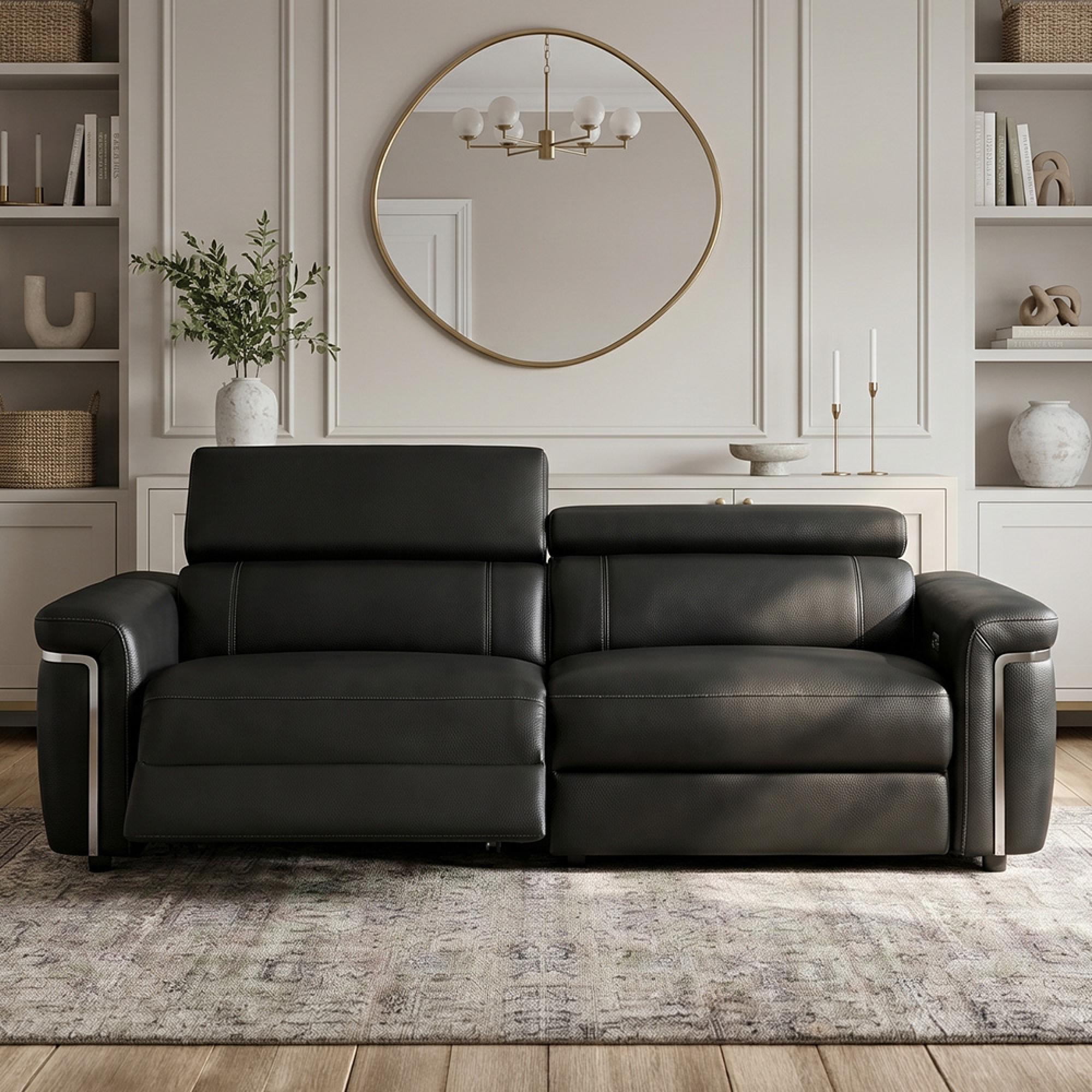 Somerville Electric Recliner Sofa - Black Leather - 3 Seater