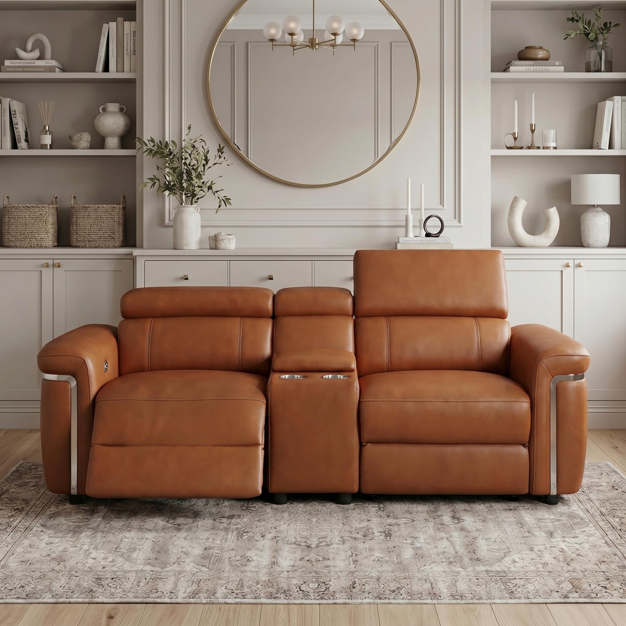 Somerville Electric Recliner Sofa - Tan Leather - 2 Seater