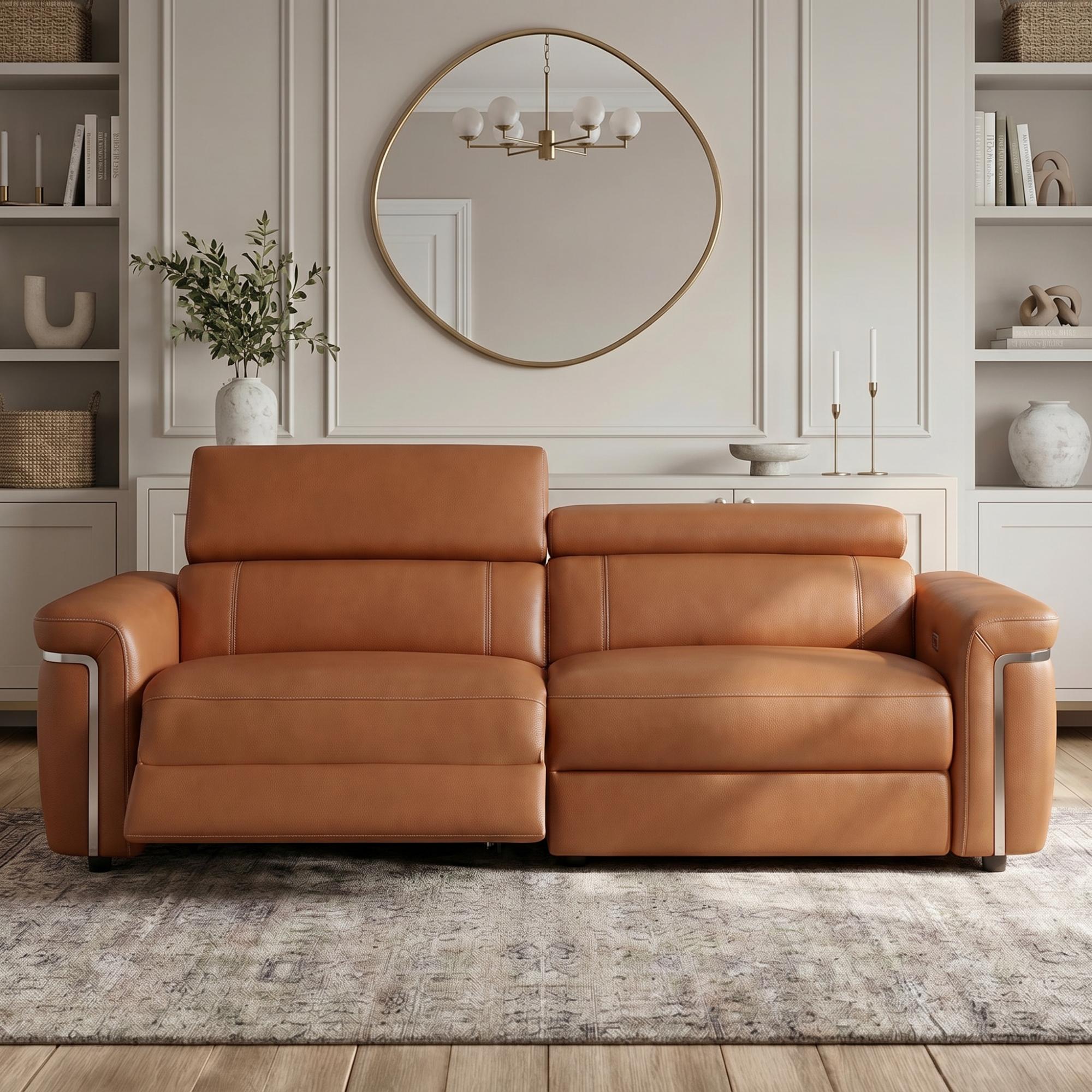 Somerville Electric Recliner Sofa - Tan Leather - 3 Seater