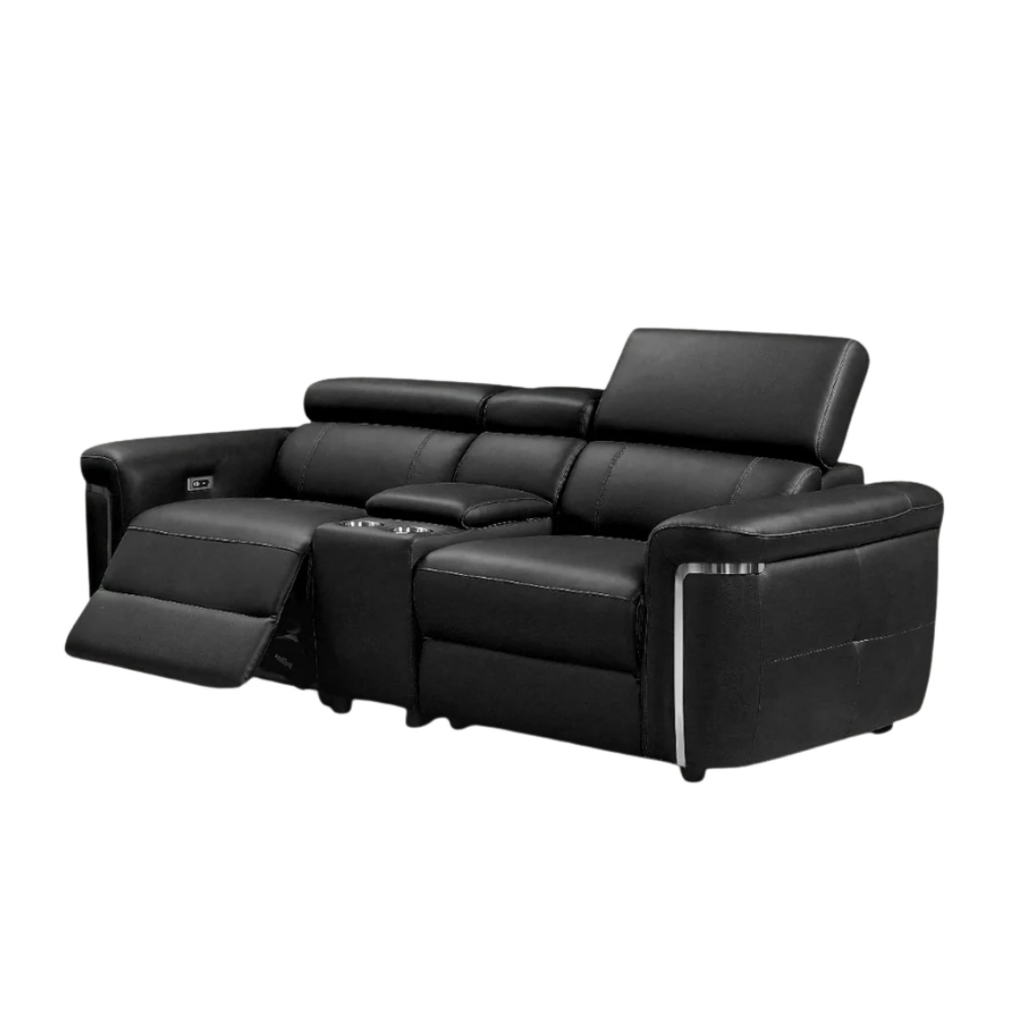 Somerville Electric Recliner Sofa - Black Leather - 2 Seater