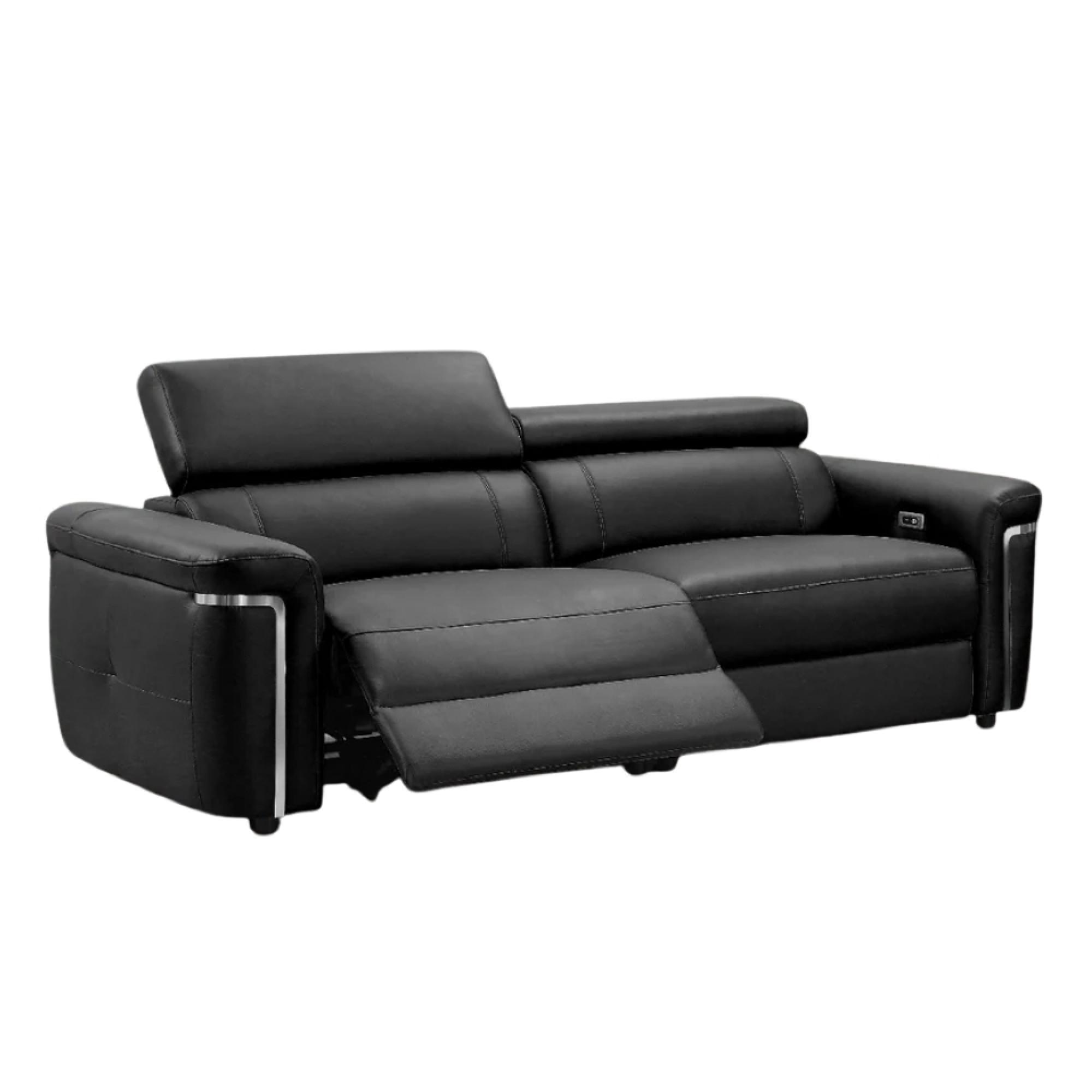 Somerville Electric Recliner Sofa - Black Leather - 3 Seater