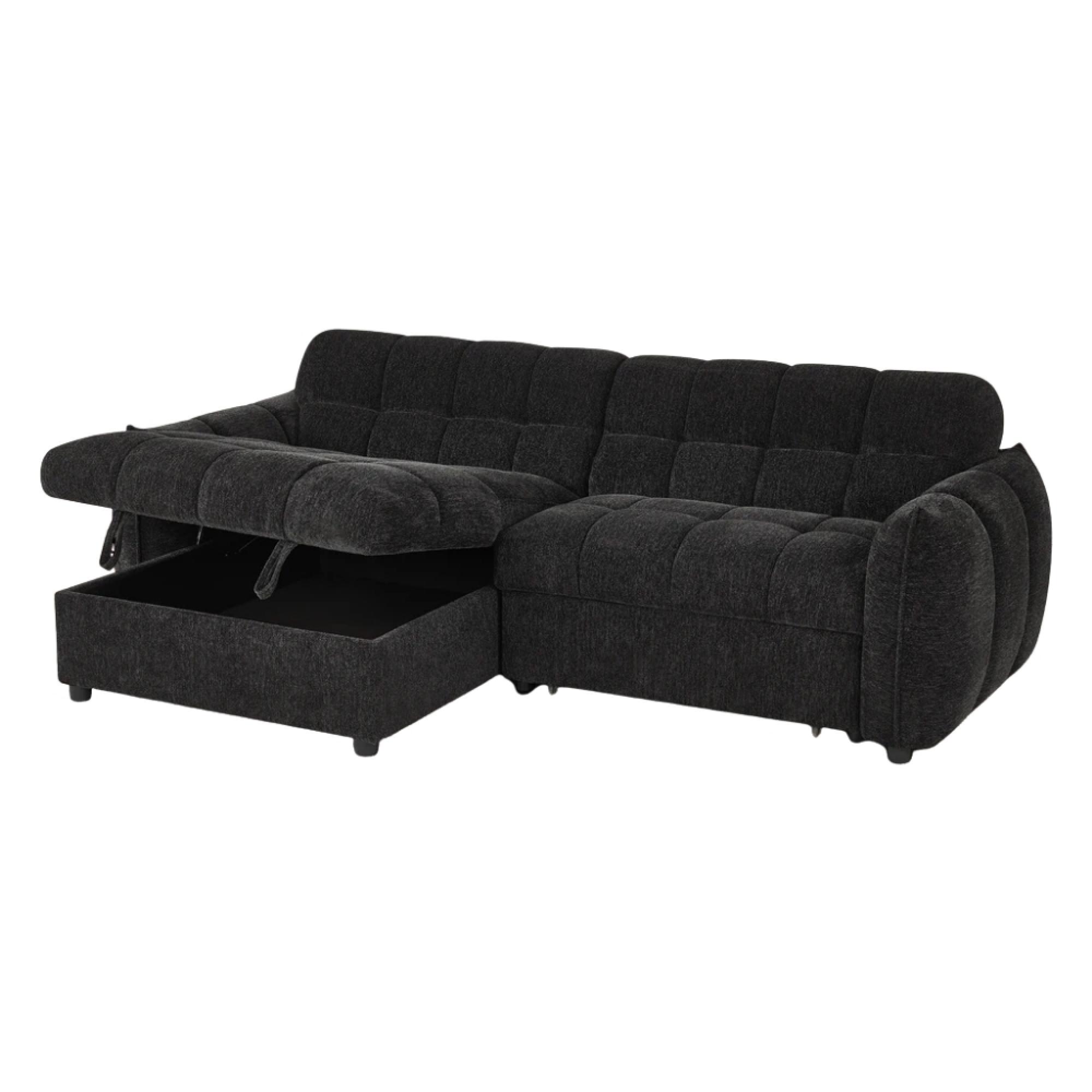 Florida Universal Corner Sofa Bed - Black Fabric - Pull Out