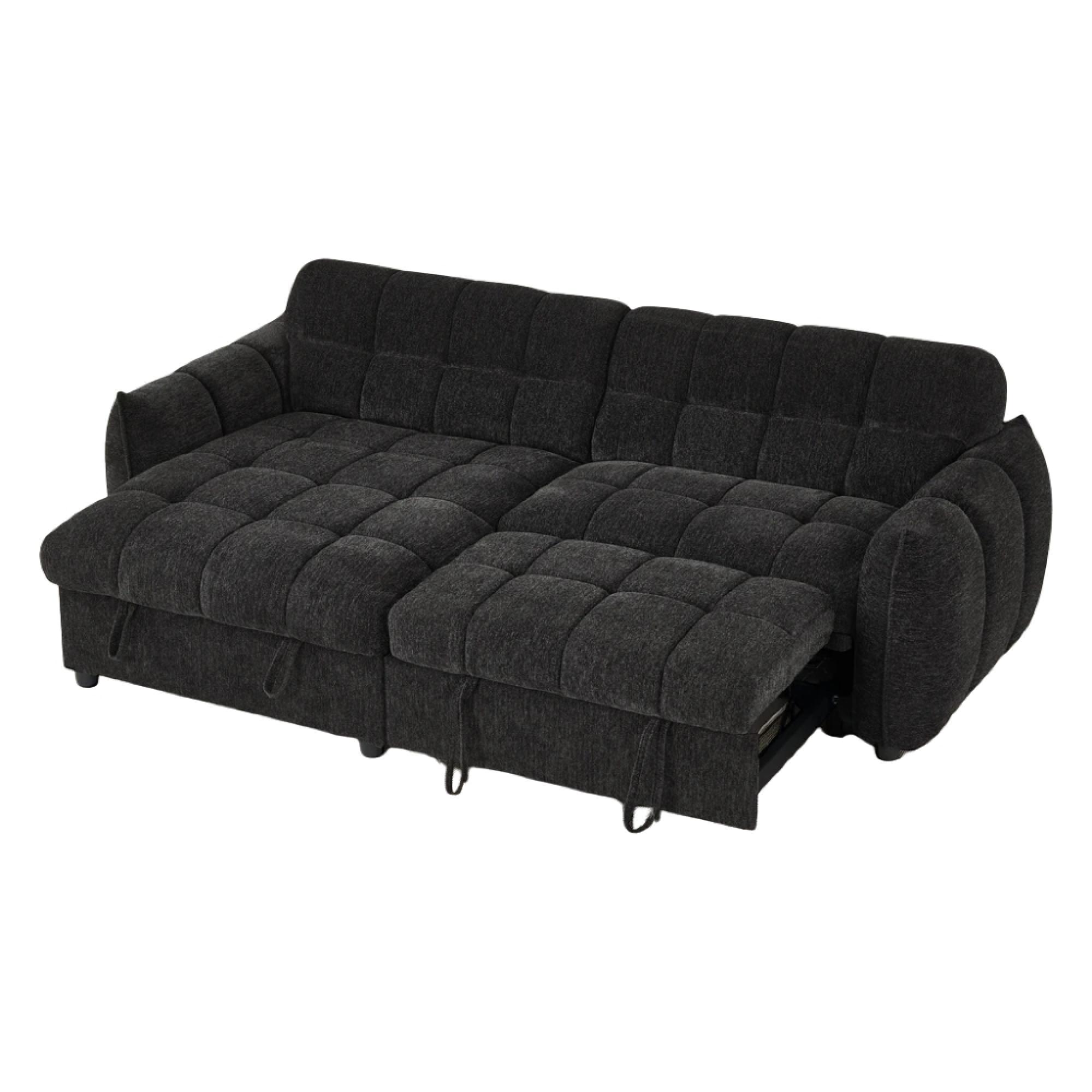 Florida Universal Corner Sofa Bed - Black Fabric - Pull Out