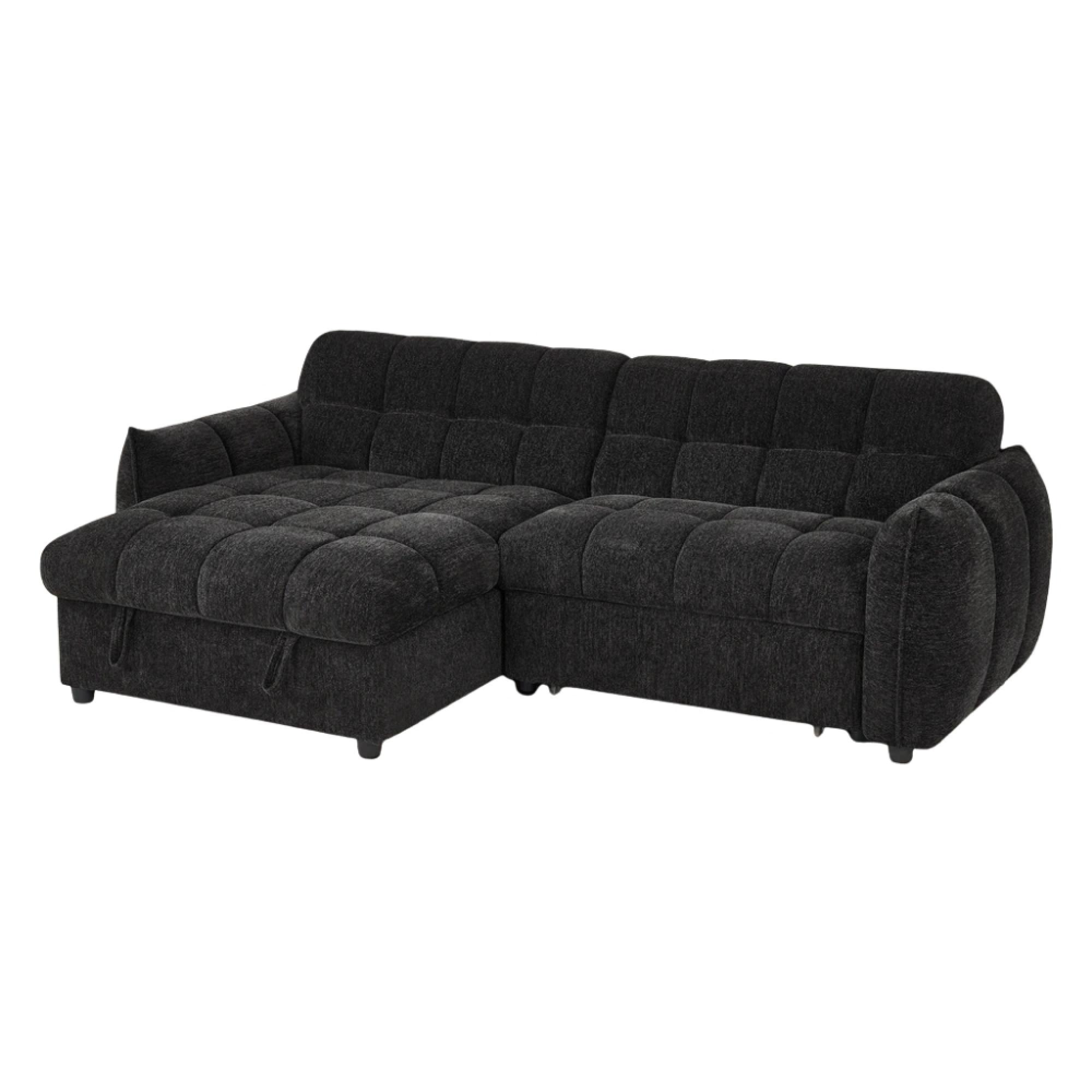 Florida Universal Corner Sofa Bed - Black Fabric - Pull Out