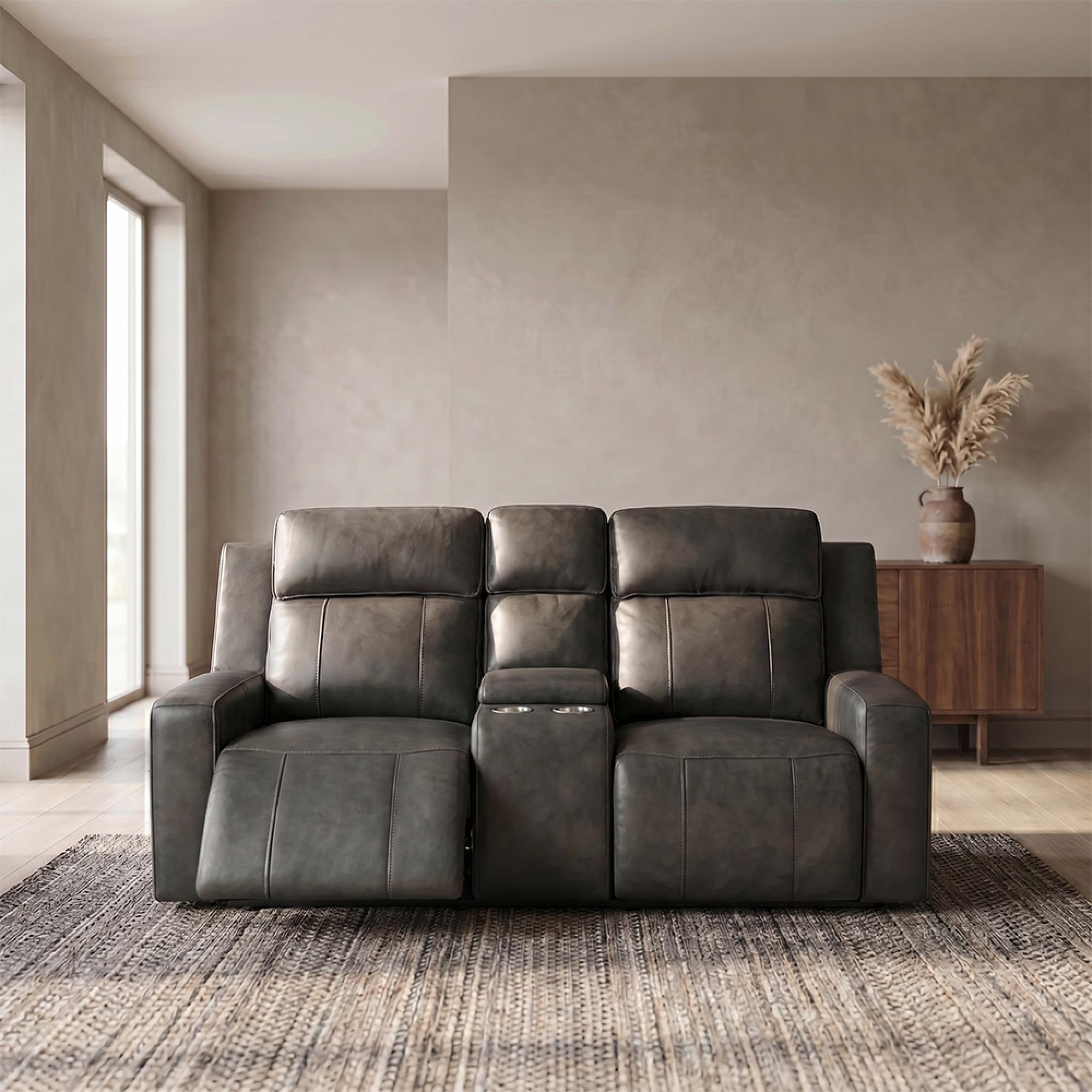 Barcelona Electric Recliner Sofa - Grey Leather - 2 Seater