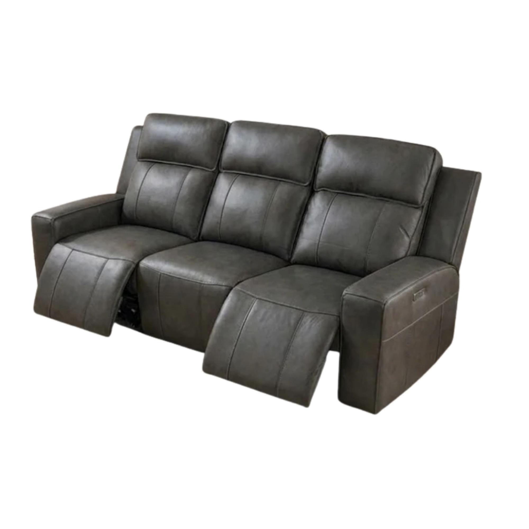 Barcelona Electric Recliner Sofa - Grey Leather - 3 Seater
