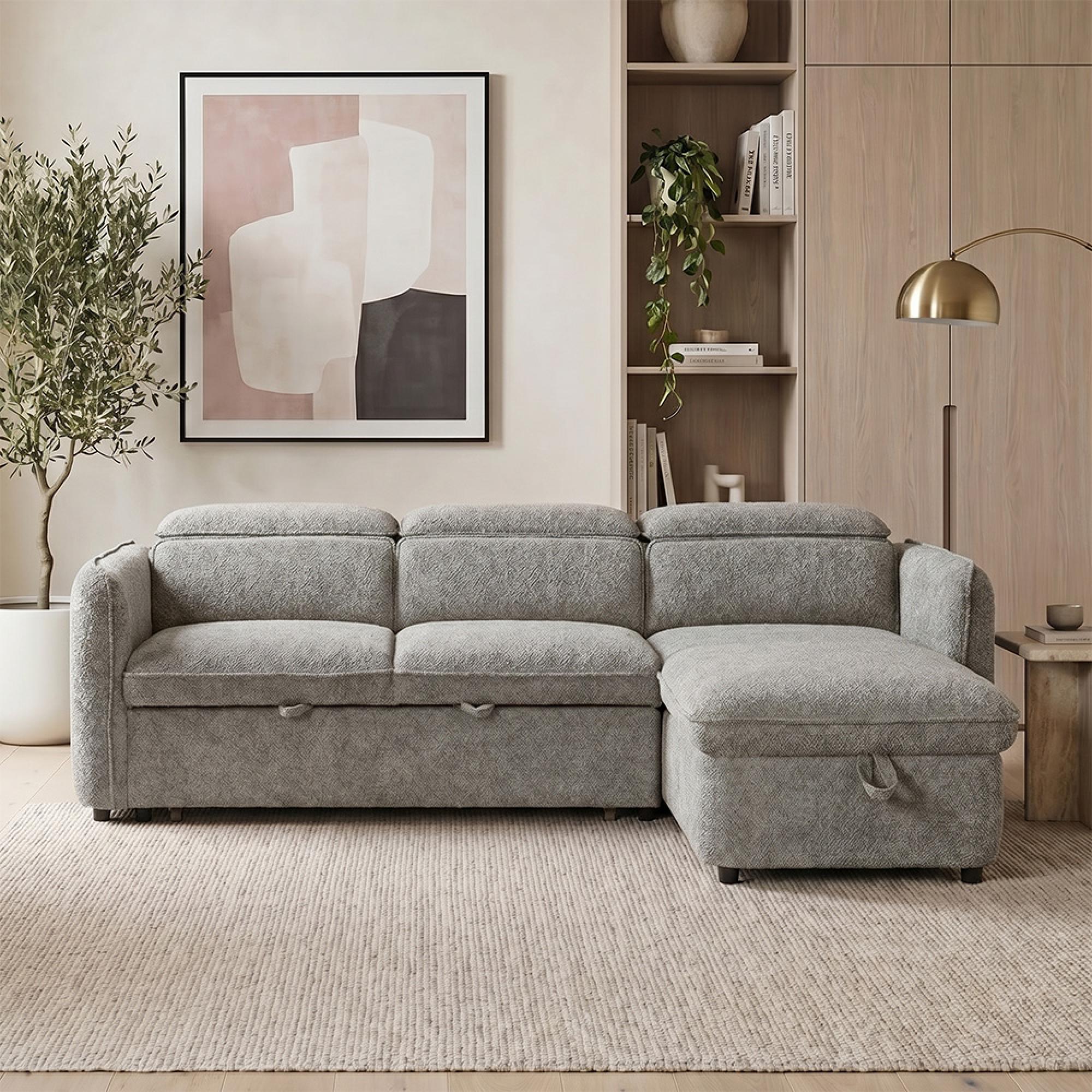 Capri Universal Corner Sofa Bed - Grey Fabric - Pull Out