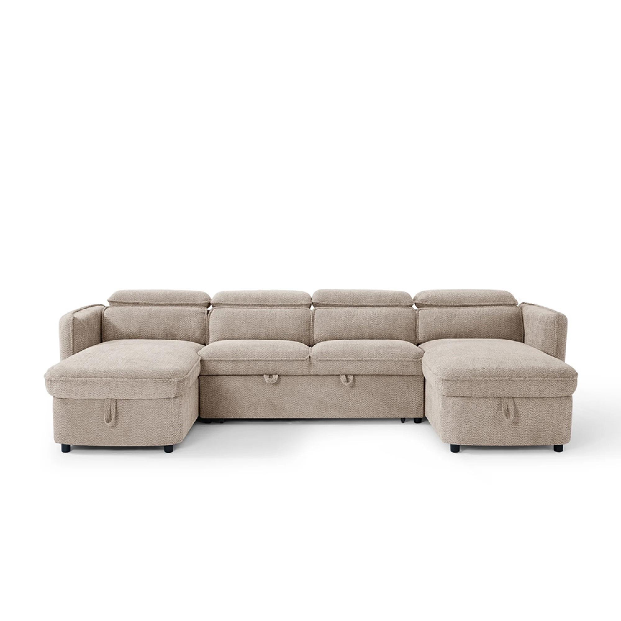 Capri U Shape Corner Sofa Bed - Beige Fabric - Pull Out