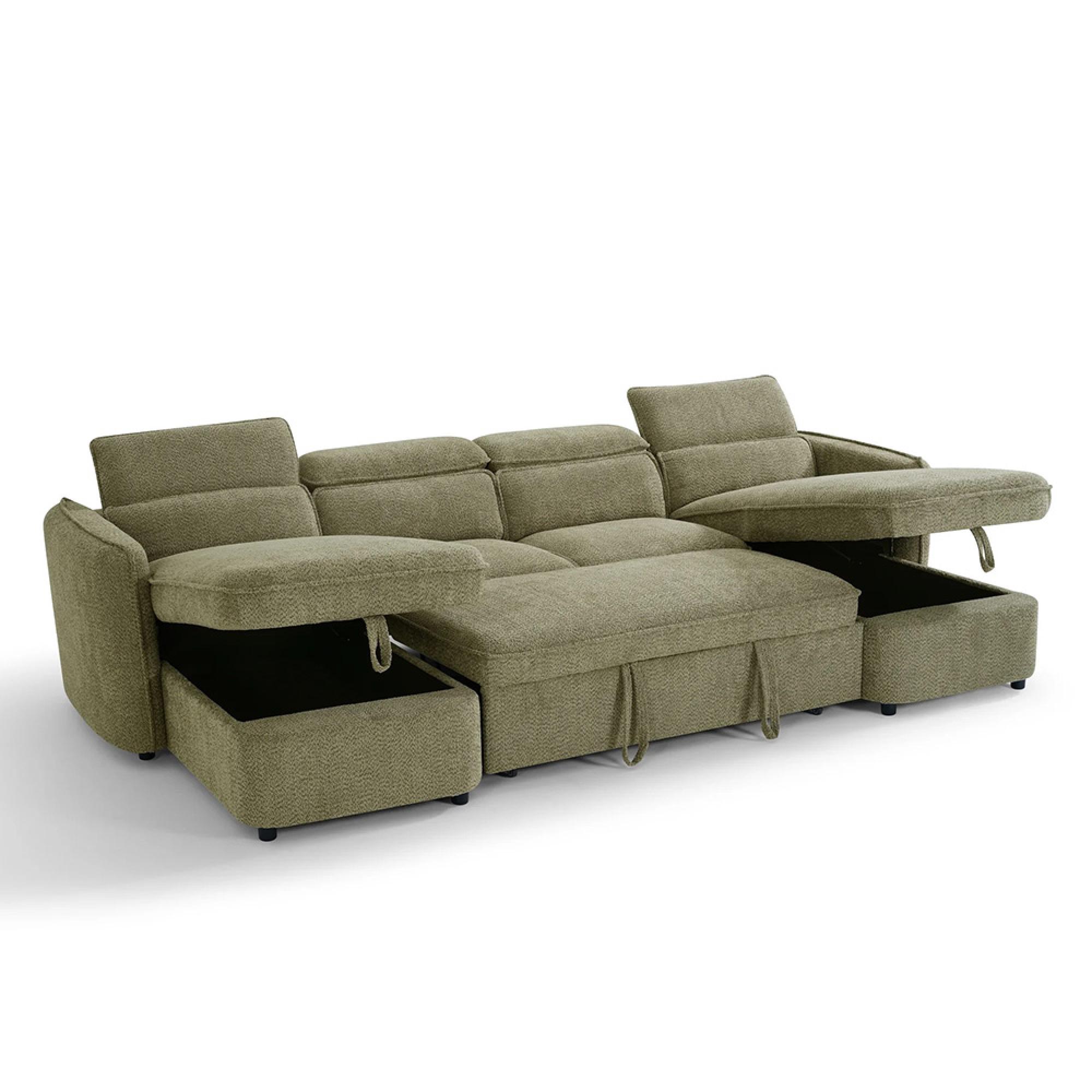 Capri U Shape Corner Sofa Bed - Green Fabric - Pull Out