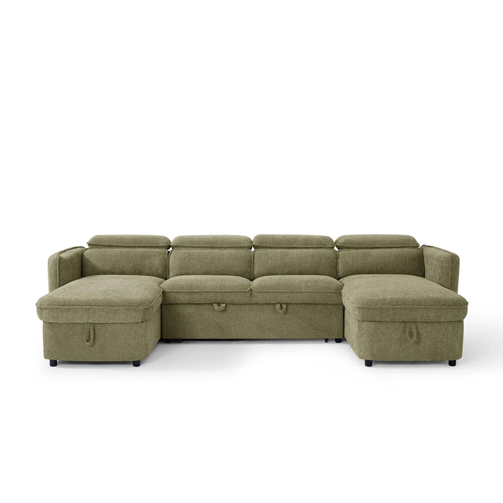 Capri U Shape Corner Sofa Bed - Green Fabric - Pull Out
