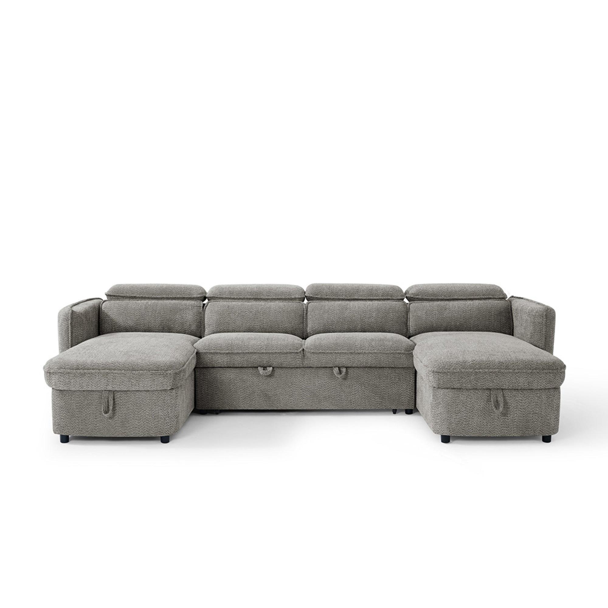 Capri U Shape Corner Sofa Bed - Grey Fabric - Pull Out