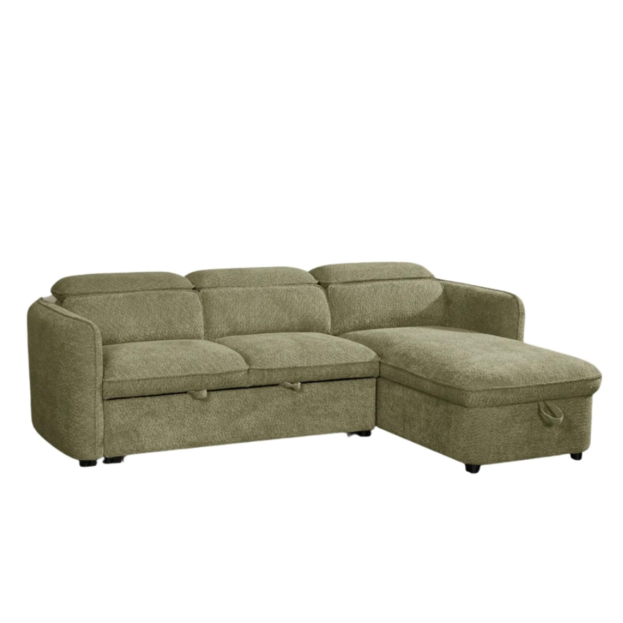 Capri Universal Corner Sofa Bed - Green Fabric - Pull Out