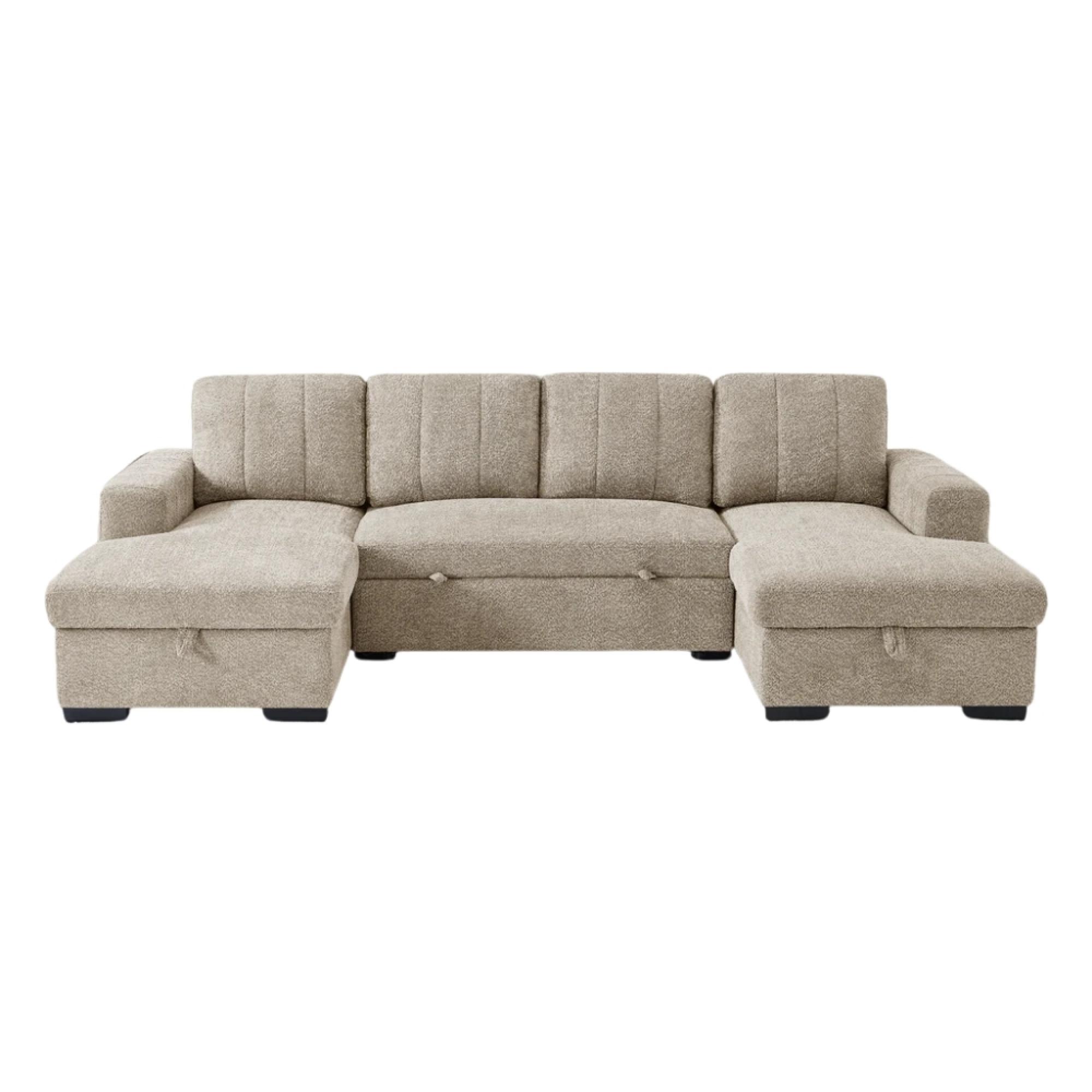 Como U Shape Corner Sofa Bed - Beige Fabric - Pull Out