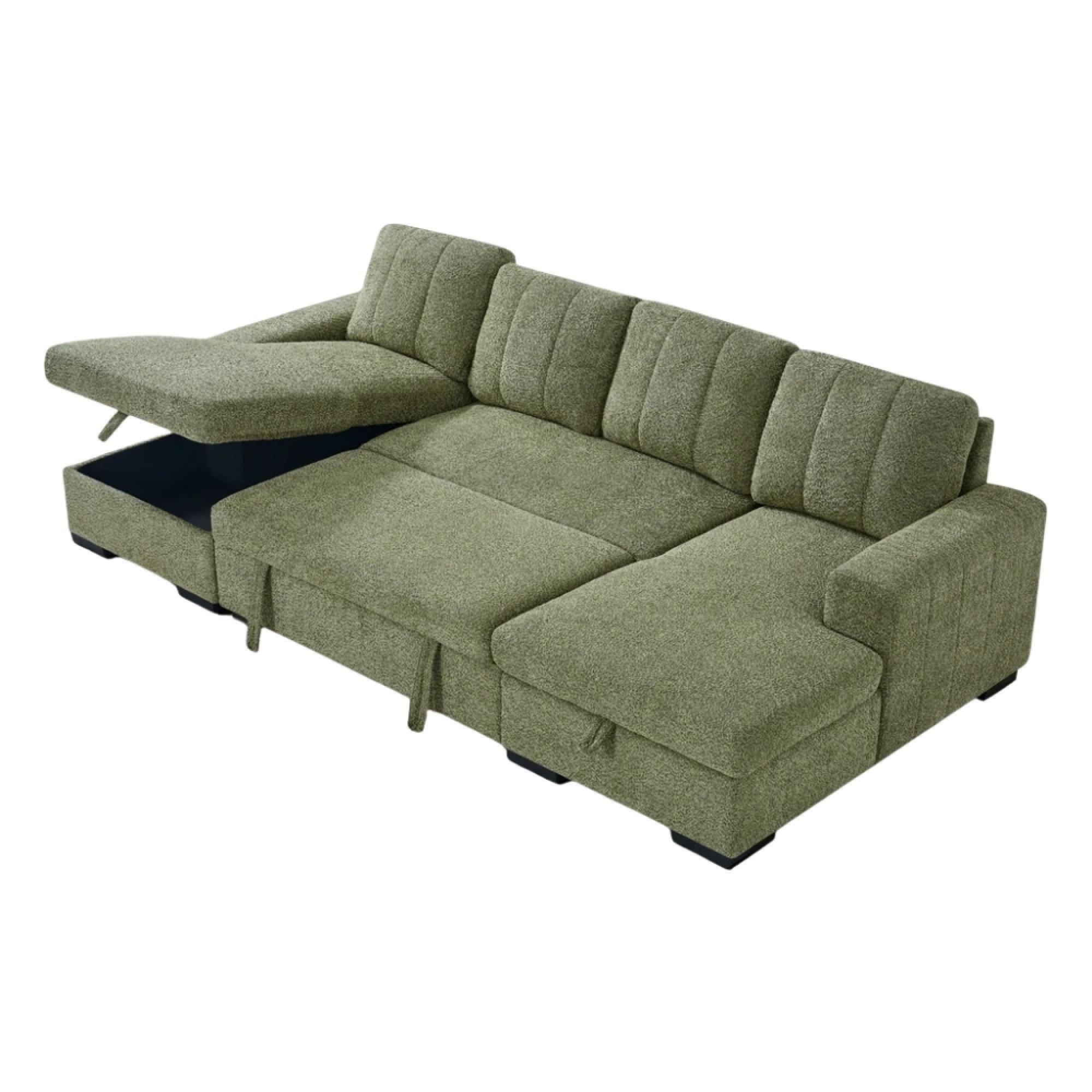 Como U Shape Corner Sofa Bed - Green Fabric - Pull Out