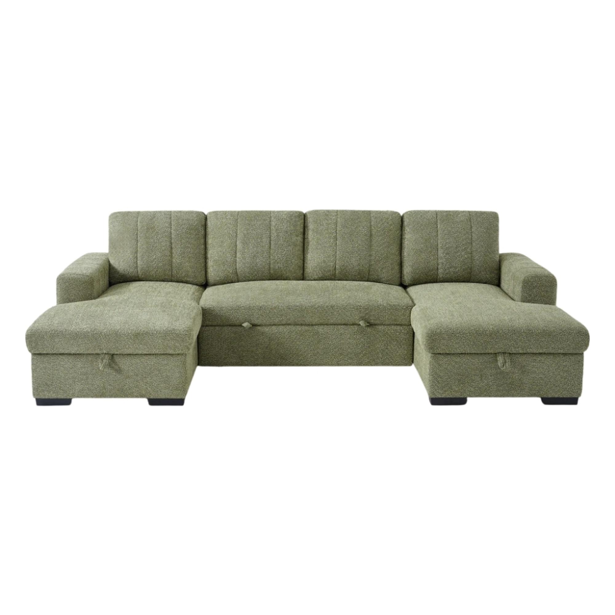 Como U Shape Corner Sofa Bed - Green Fabric - Pull Out