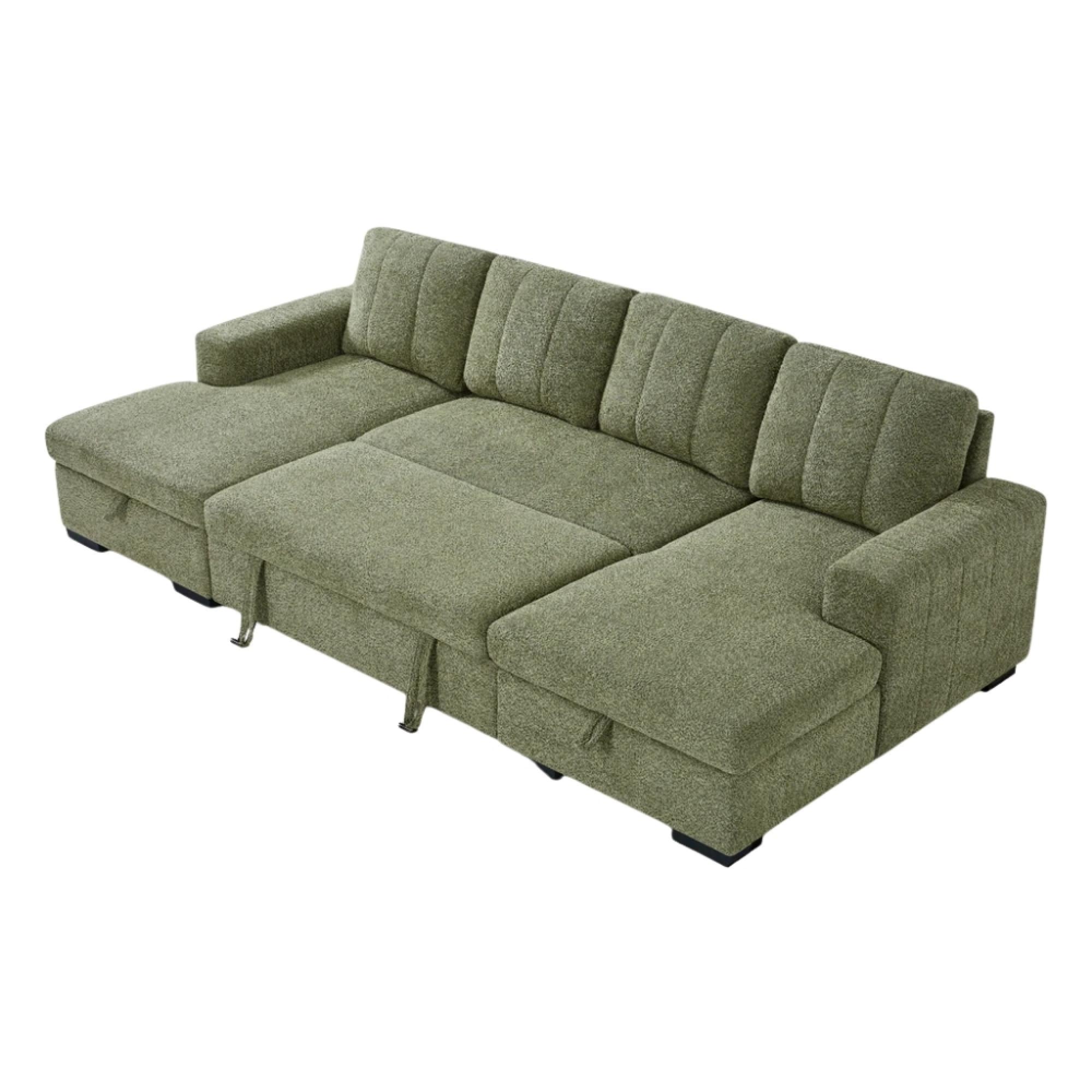 Como U Shape Corner Sofa Bed - Green Fabric - Pull Out