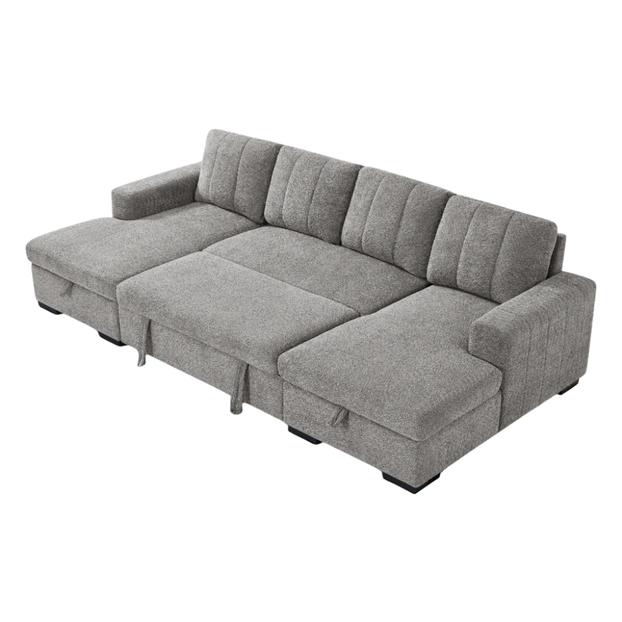 Como U Shape Corner Sofa Bed - Grey Fabric - Pull Out